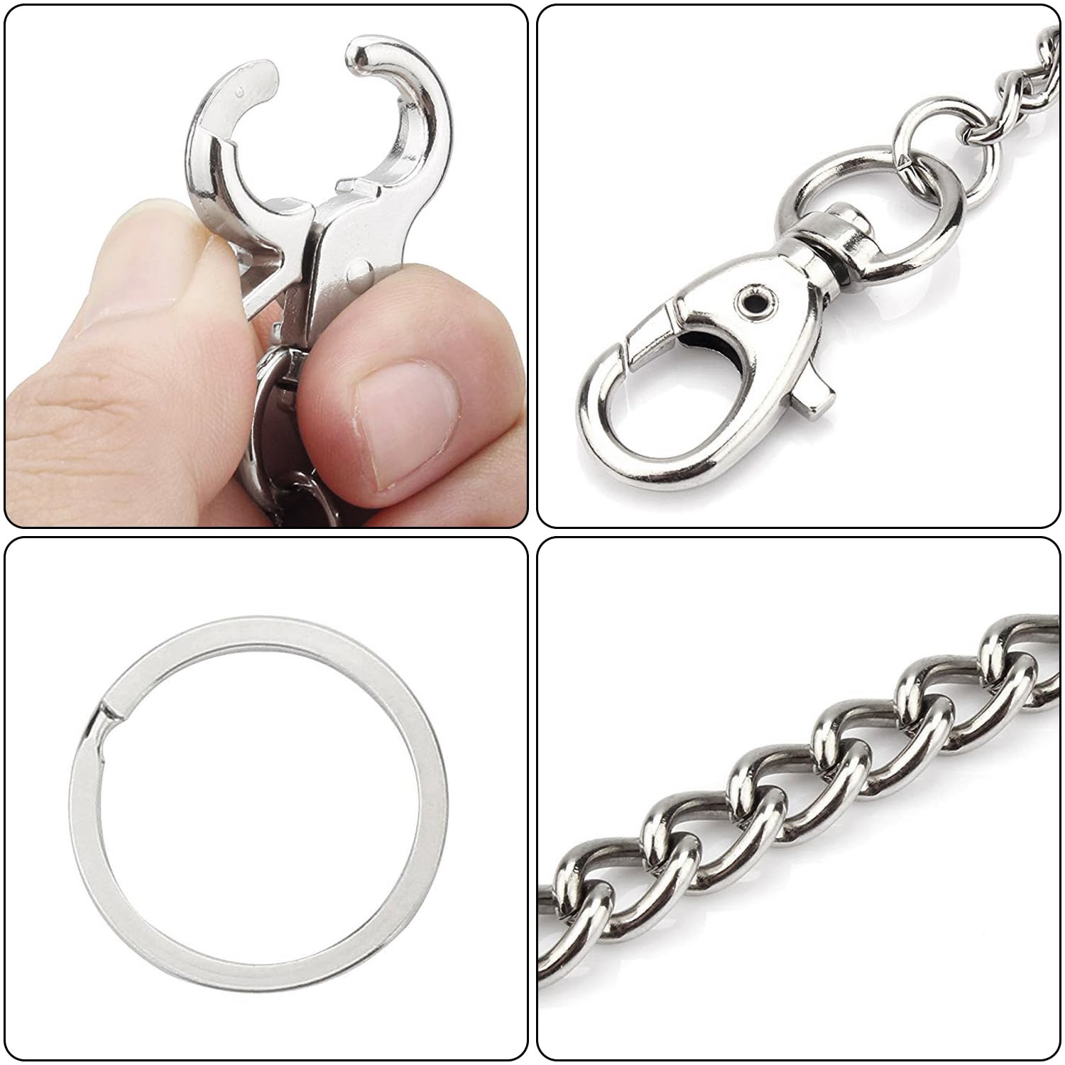 Wisdompro Heavy Duty Wallet Chain 2 Pack (8 & 16 Inch) with Lobster Clasps & Extra Rings - Silver | Secure Keys, Wallet & Accessories for Jeans, Pants, Belt Loops, Purses & Handbags | Perfect for Everyday Carry, Night Out & Travel Accessories