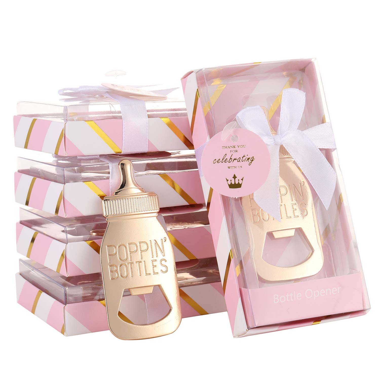 24 Pcs Pink Princess Baby Shower Favors - Gold Bottle Openers for Girls, Baby Shower Party Decorations & Guest Souvenirs - Perfect for Princess Theme Parties, Bridal Showers & Birthday Celebrations (Pink & Gold)