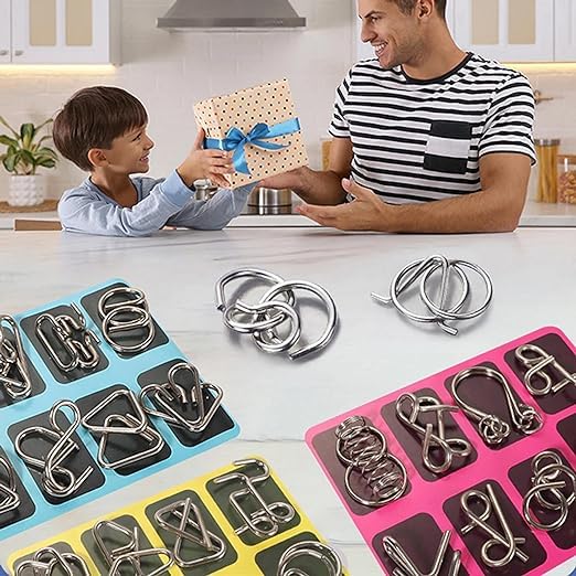 Brain Teasers Metal Puzzle Set - 8 Piece Brain Training Games for Kids & Adults | Fun IQ Test & Logic Challenges for Family, Classroom & Travel