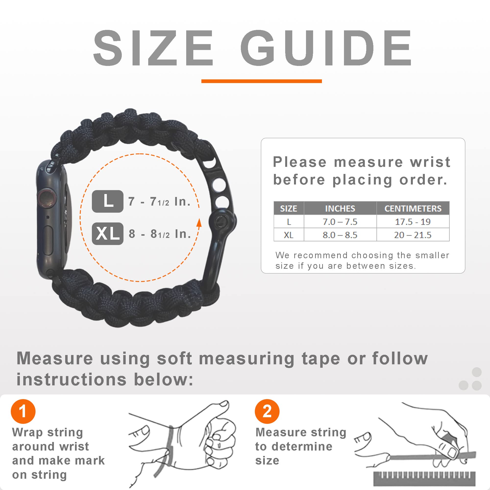 Savior Survival Gear Paracord Watch Band - Compatible with Apple Watch Series 42mm 44mm 45mm 49mm, 550 Paracord & Stainless Steel Shackle for Men & Women (Black/Red, Large) - Perfect for Outdoor Adventures, Hiking, Camping & Emergency Survival