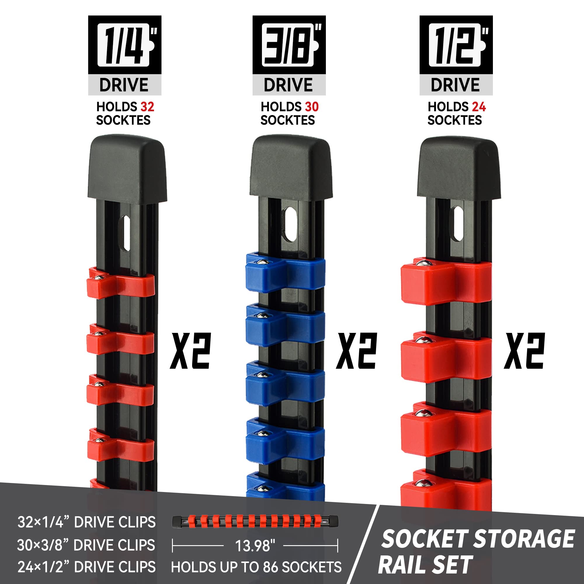 Premium 6-Piece Socket Organizer Kit - ABS Plastic Socket Holder with 1/4
