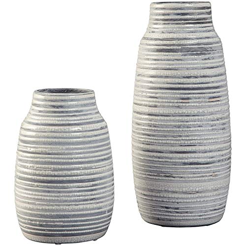 BOWERY HILL Mid Century Modern 2-Piece Ceramic Vase Set - Gray and White Home Decor for Living Room, Bedroom & Office