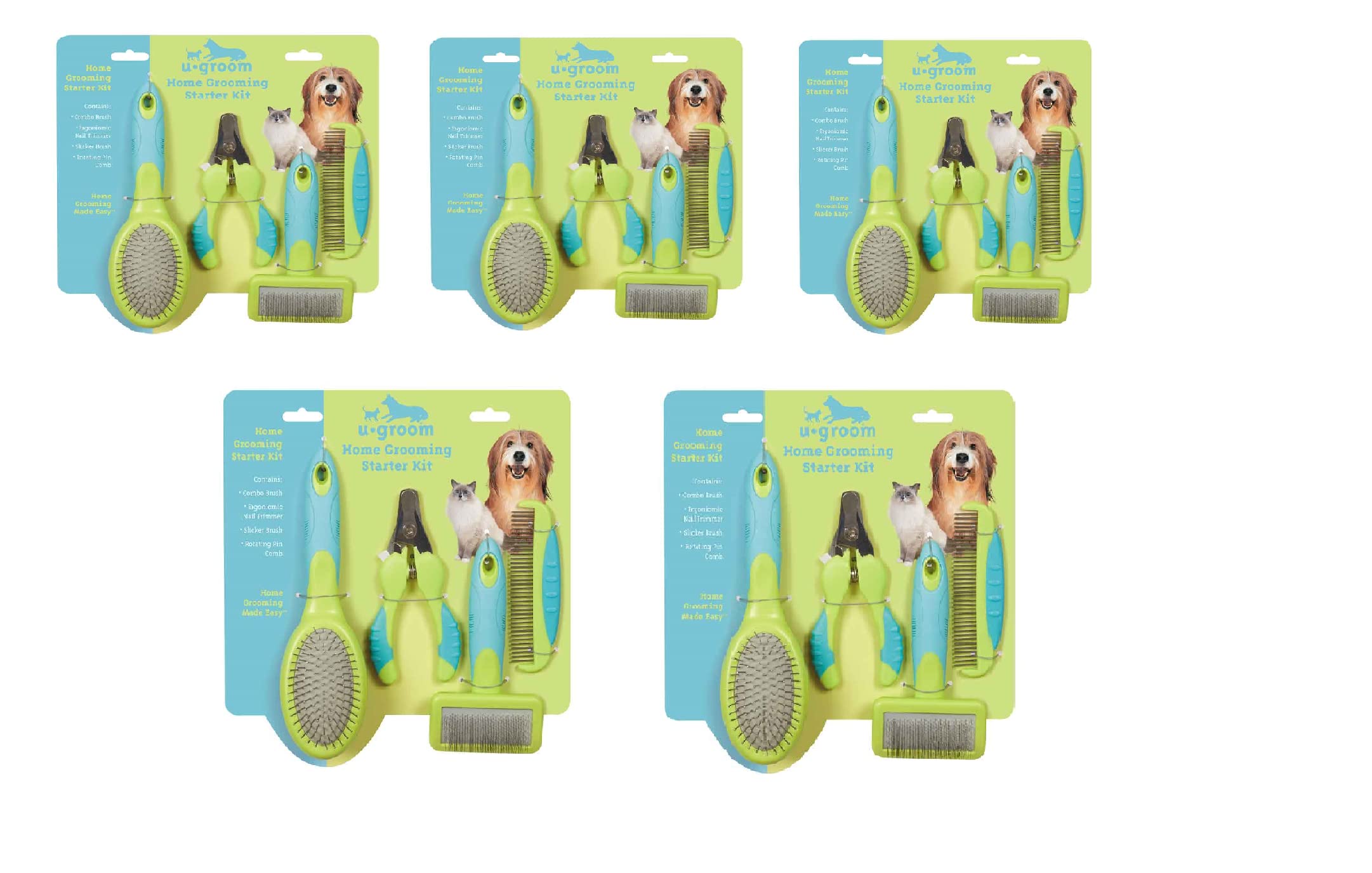 MPP Dog & Cat Grooming Kit - 5-Piece Pet Grooming Set with Slicker Brush, Rotating Pin Brush, Comb & Nail Clippers - Perfect for Home Pet Care & Professional Grooming