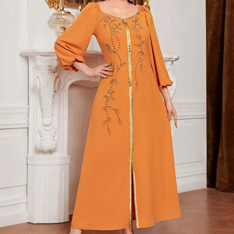 Elegant Hand-Stitched Rhinestone Beaded Caftan Dress for Women - Boho Chic Beach Cover Up, Evening Gown & Summer Party Wear
