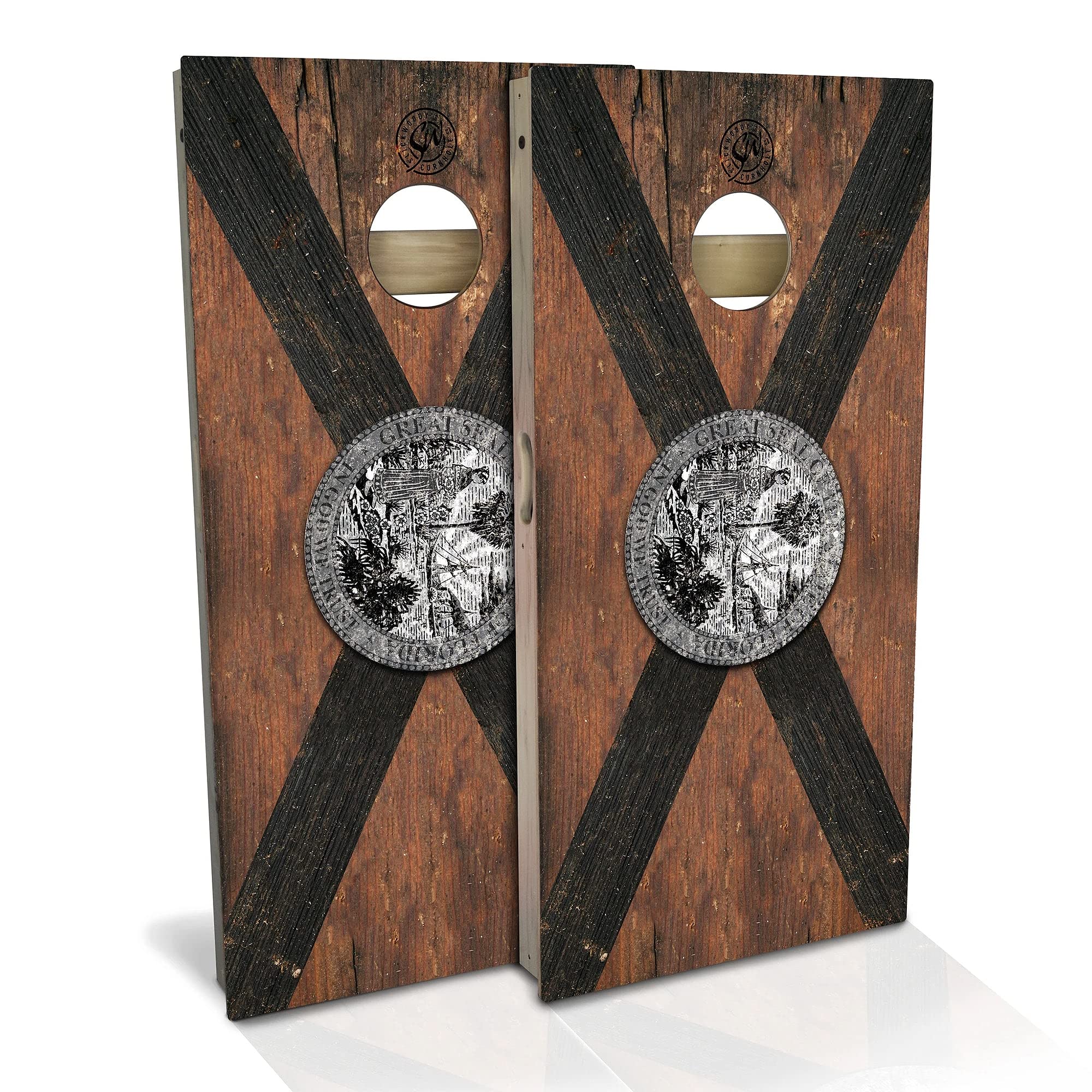 Florida State Flag Cornhole Game Set - 2 Rustic Wooden Boards & 8 Bean Bags - Outdoor Tailgating, Backyard BBQ, College Parties & Game Day Fun