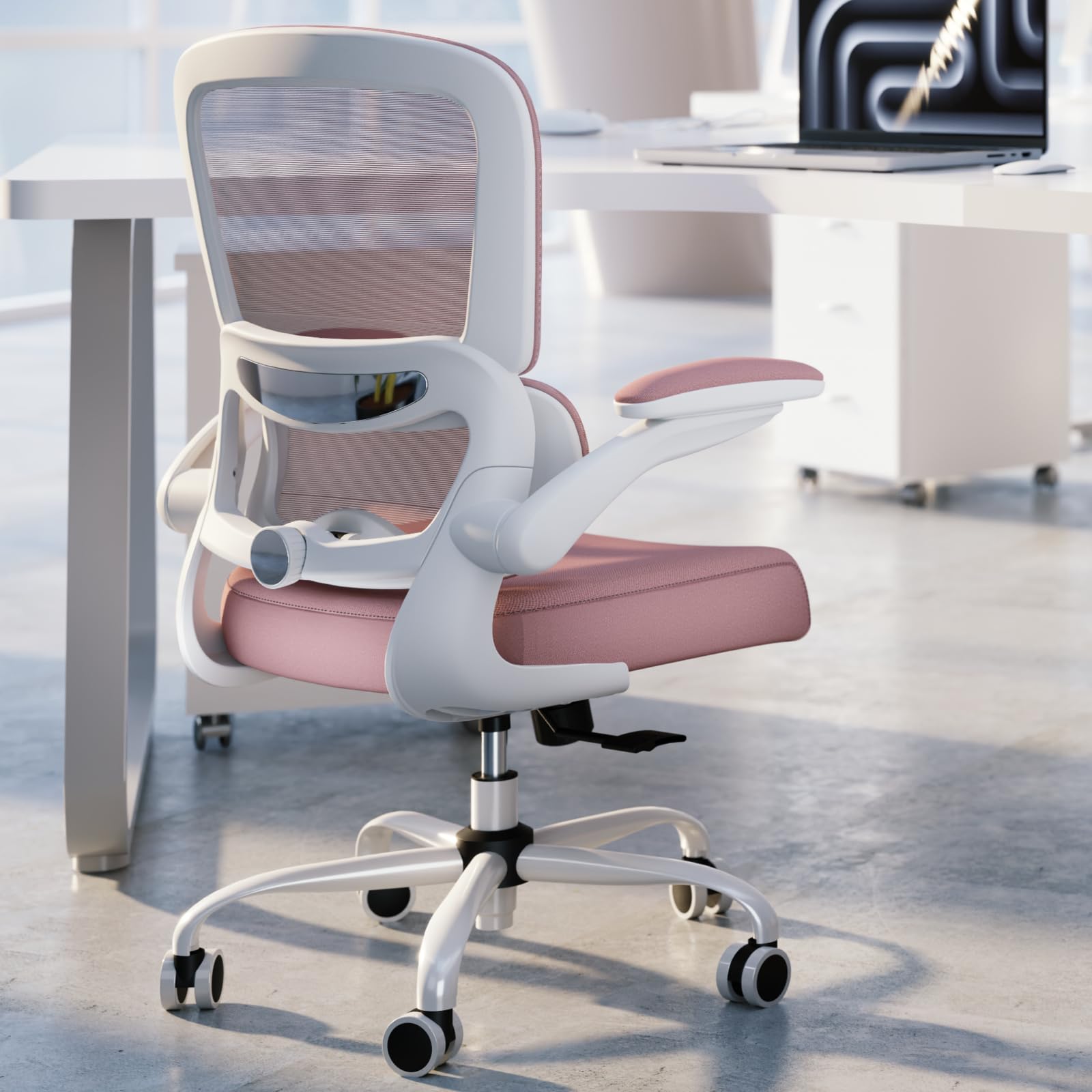 Ergonomic Office Chair with Adjustable Lumbar Support - Mesh Computer Desk Chair for Home Office, Executive Swivel Task Chair with Comfortable Backrest - Perfect for Long Work Hours & Video Conferencing (Pink)