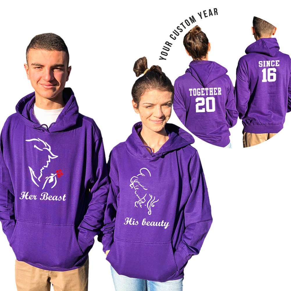 His Beauty Her Beast Matching Couple Hoodies - Personalized 'Together Since' Date Sweatshirts for Couples, Anniversaries & Romantic Gifts