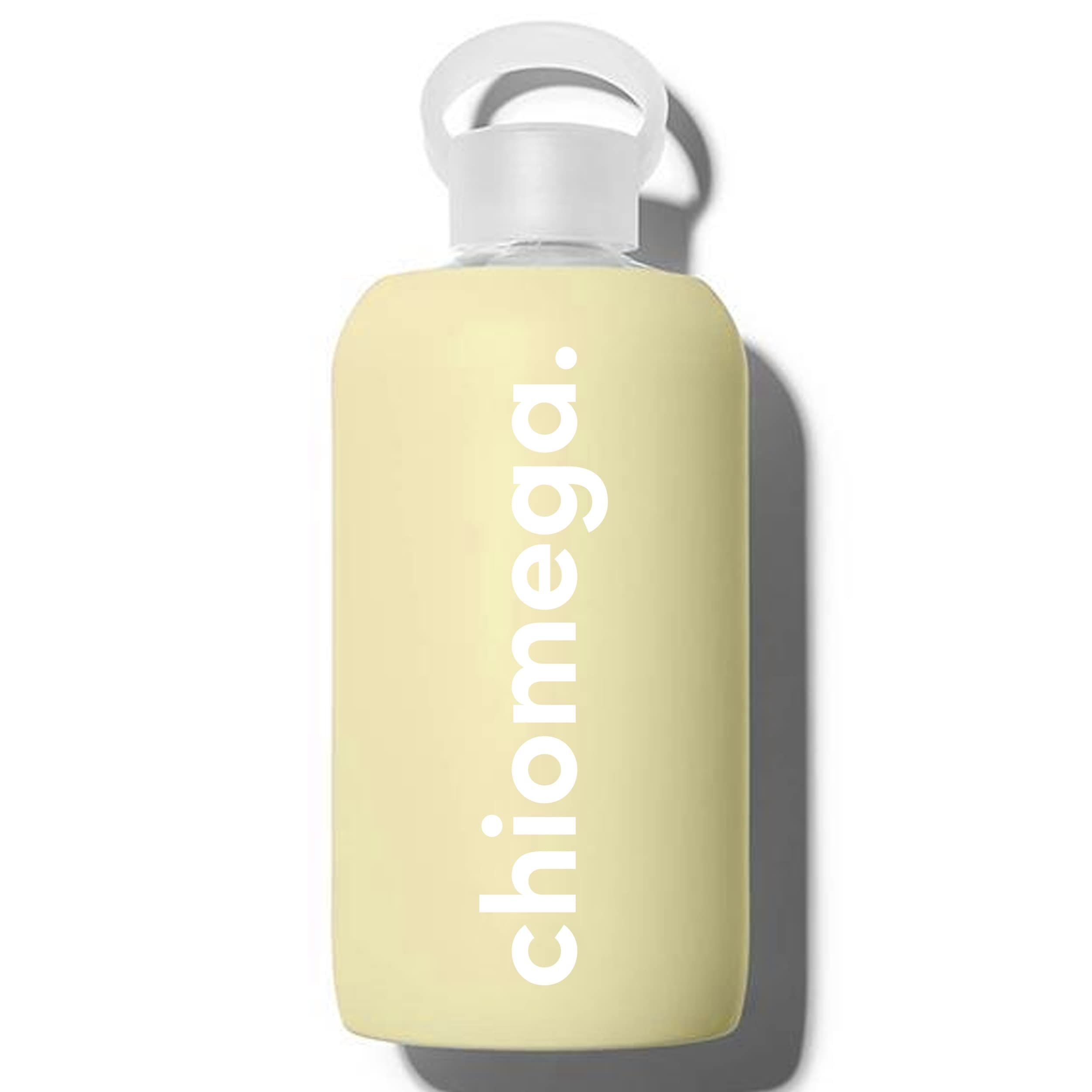 Chi Omega Glass Water Bottle with Silicone Sleeve - 16 Oz Reusable Glass Water Bottle for Juice, Tea & Smoothies - Perfect for Sorority Events, Gym & Daily Hydration