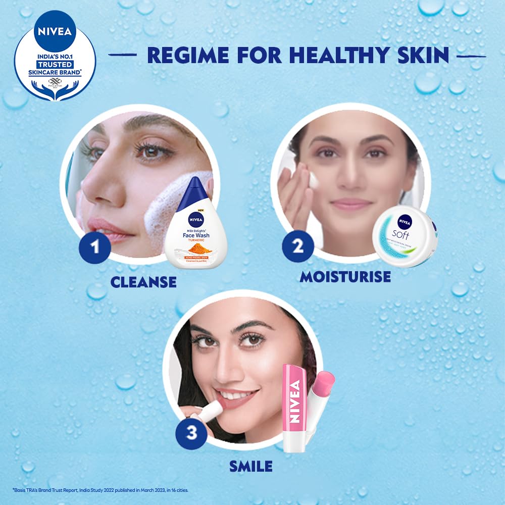 NIVEA Milk Delights Turmeric Face Wash 100ml - Hydrating & Antibacterial with Milk & Turmeric Extract | pH Balanced for All Skin Types | Reduces 99.9% Acne-Causing Bacteria | Perfect for Daily Cleansing & Acne-Prone Skin Care Routine