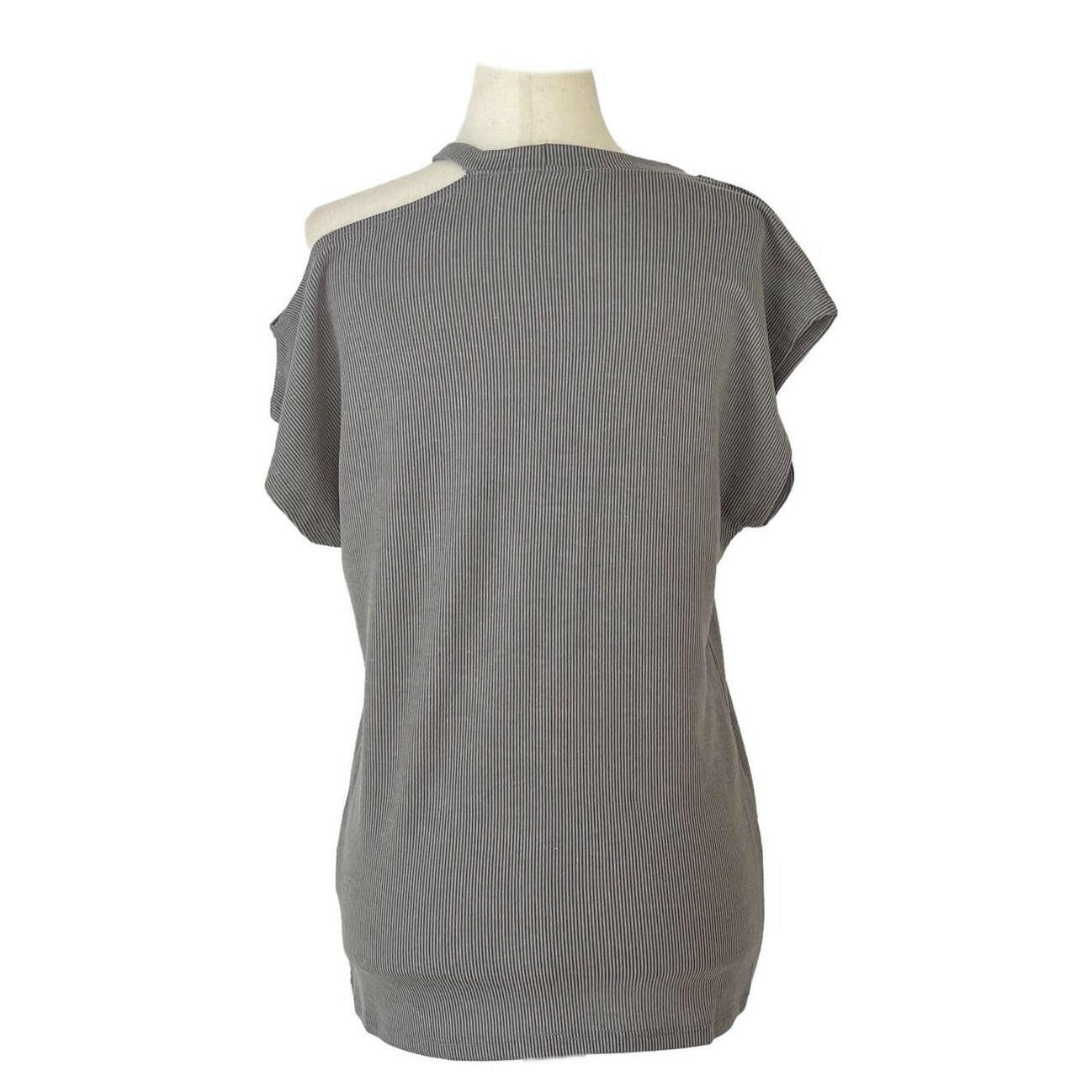 Cloud Grey Ribbed Short Sleeve Cutout Top - Women's Basic Essentials Casual Tee for Summer Outfits, Beach Wear & Date Nights