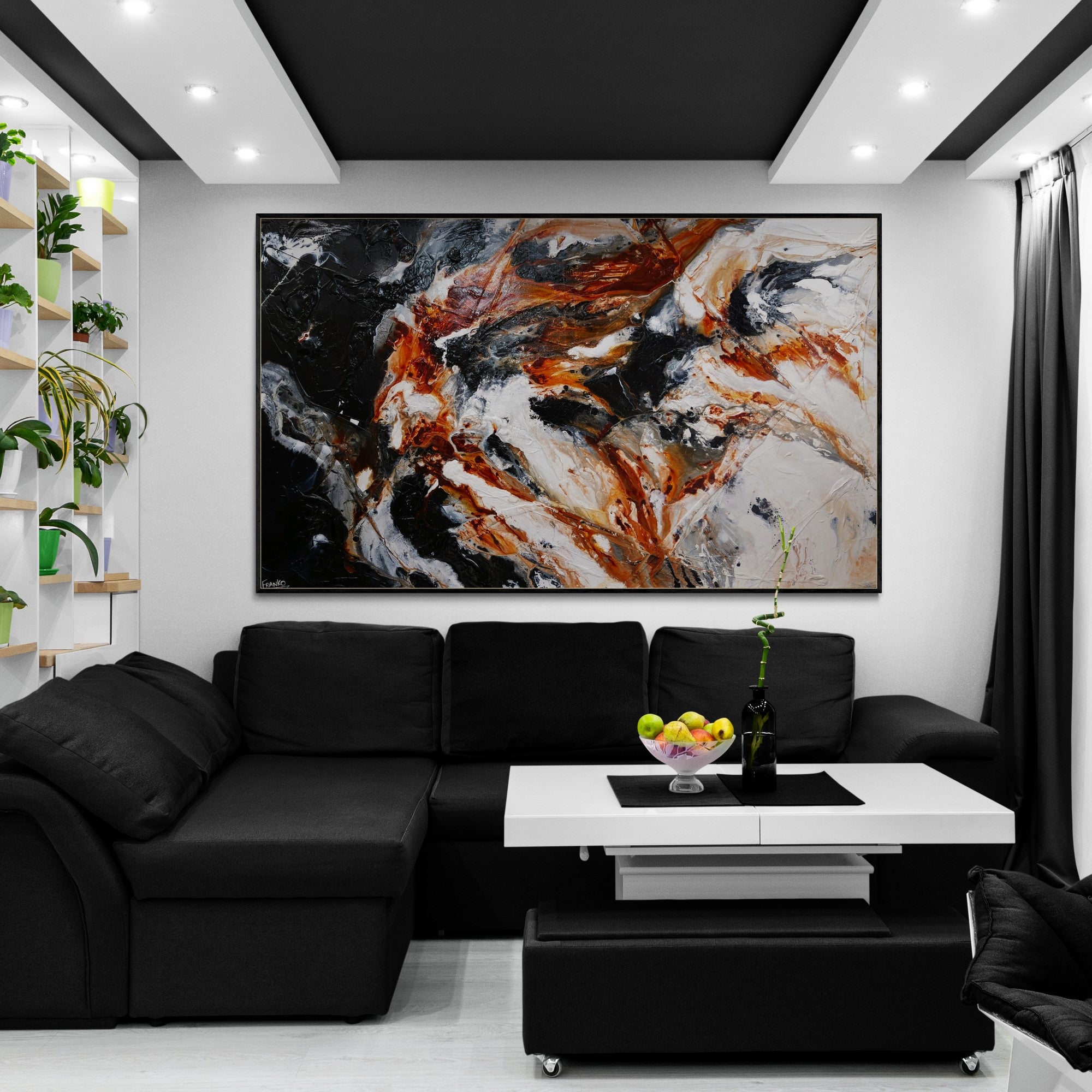 Peppered Oxide 250cm x 150cm White and Black Textured Abstract Wall Art Painting - Modern Home Decor for Living Room, Bedroom, Office