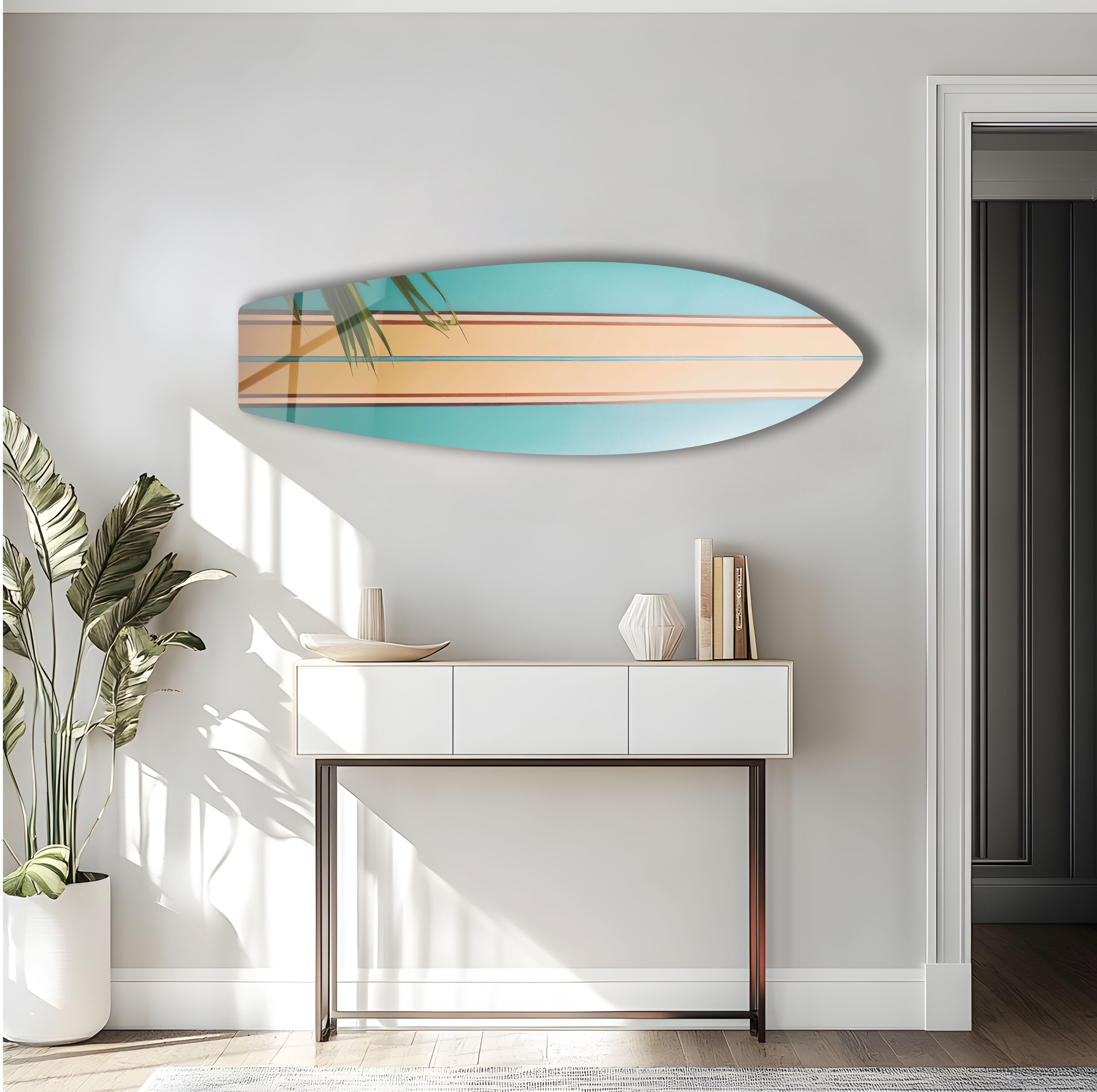 Stylish Beige and Brown Surfboard Wall Art - Coastal Decor for Beach House, Living Room & Bedroom - Perfect Nautical Theme Home Accent