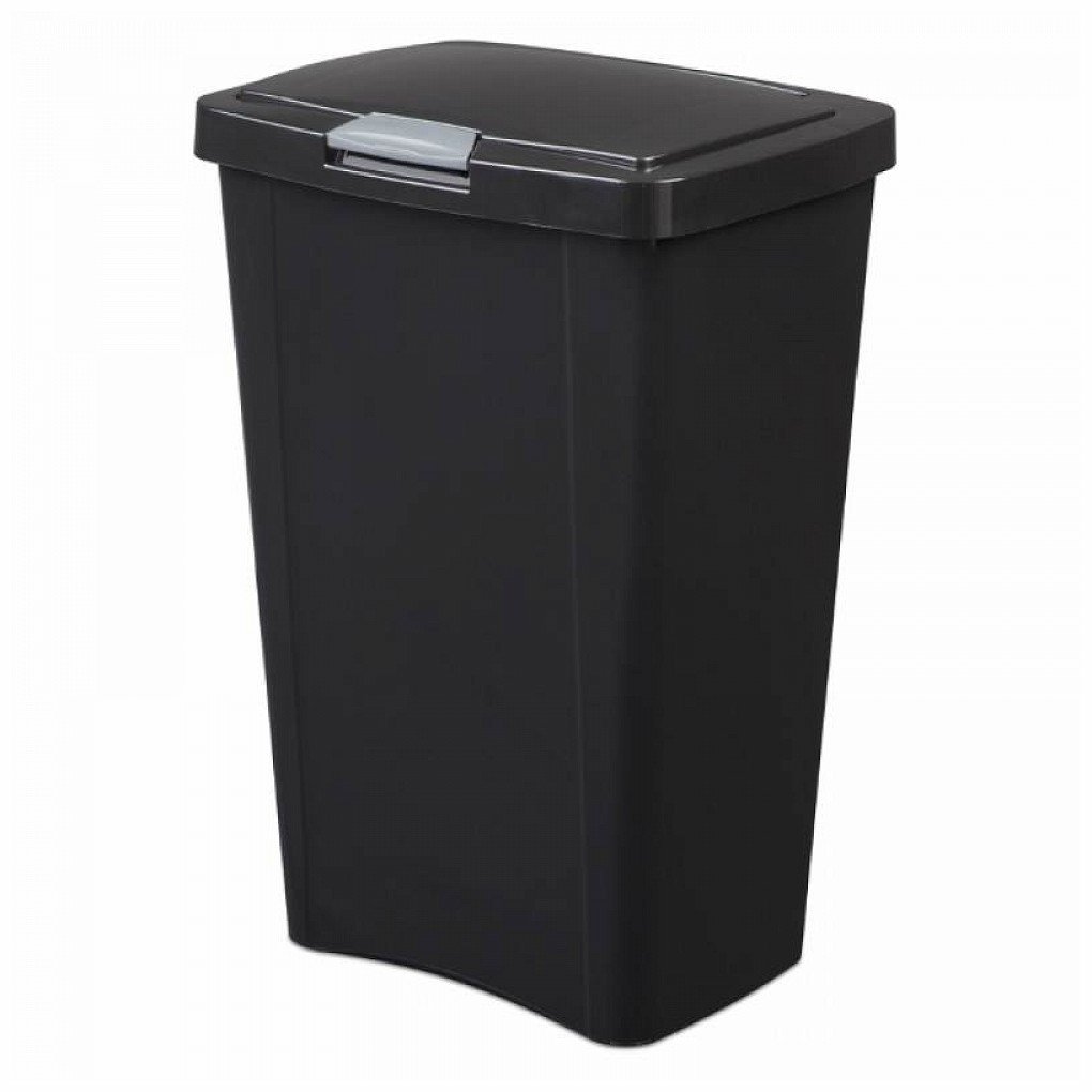 Sterilite 13 Gallon Black Touch Trash Can - Durable Kitchen & Office Waste Bin for Home, Bathroom, and Commercial Use