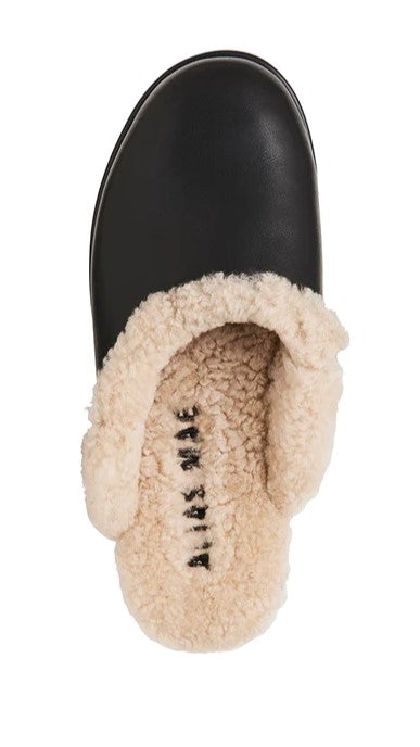 Alias Mae Ferris Slide Black Shearling Slippers - Cozy Winter Indoor/Outdoor House Shoes for Women