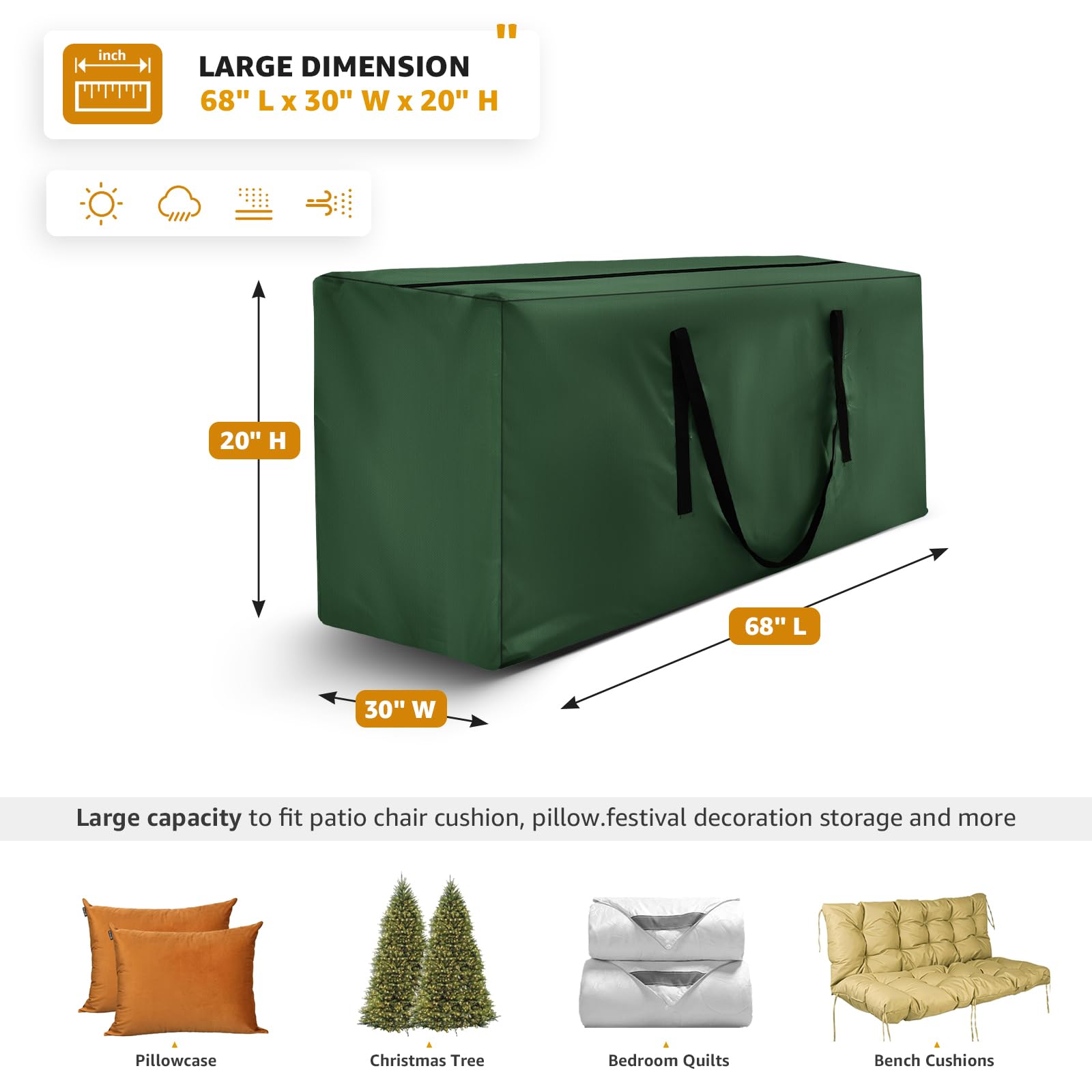 2-Pack Heavy Duty Christmas Tree Storage Bags - Fits 12ft Artificial Trees, Outdoor Cushion Storage with Zippers & Handles (68
