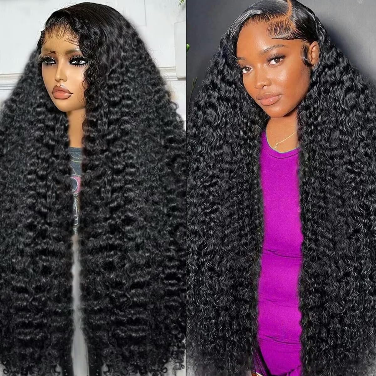 13x4 HD Lace Front Human Hair Wigs - Deep Wave 200% Density Glueless Wig with Pre-Plucked Bleached Knots & Baby Hair | 28 Inch Natural Black Curly Human Hair Wig for Women | Perfect for Daily Wear, Cosplay & Special Occasions
