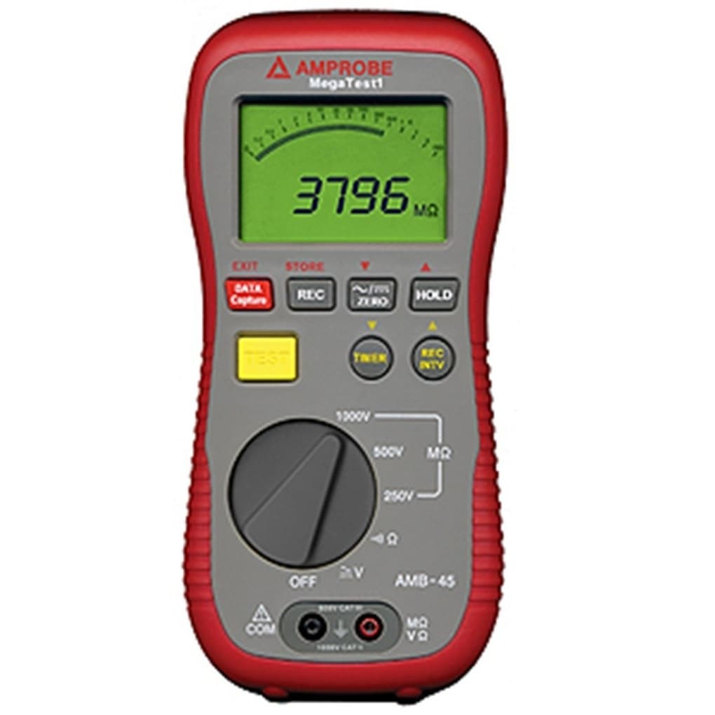 Amprobe 2731024 AMB-45 Digital Megohmmeter Insulation Resistance Tester - 1000V DC Max Test Voltage for Electrical Safety Testing | Perfect for Industrial, HVAC & Solar Panel Maintenance