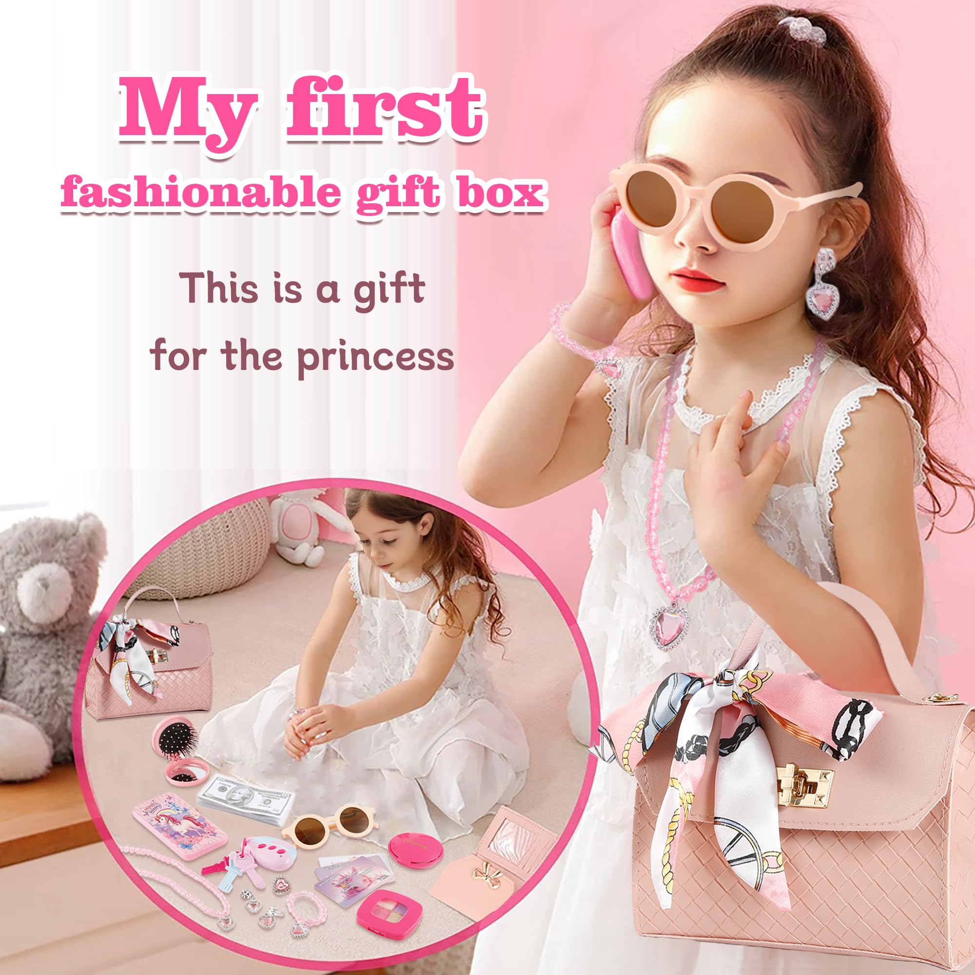 36PCS Princess Pretend Play Set for Girls - Cosmetic Bag, Handbag, Wallet, Mobile Phone & Keys - Perfect Birthday Gift for 3-8 Year Old Girls | Role Play, Dress Up & Imaginative Play Toys