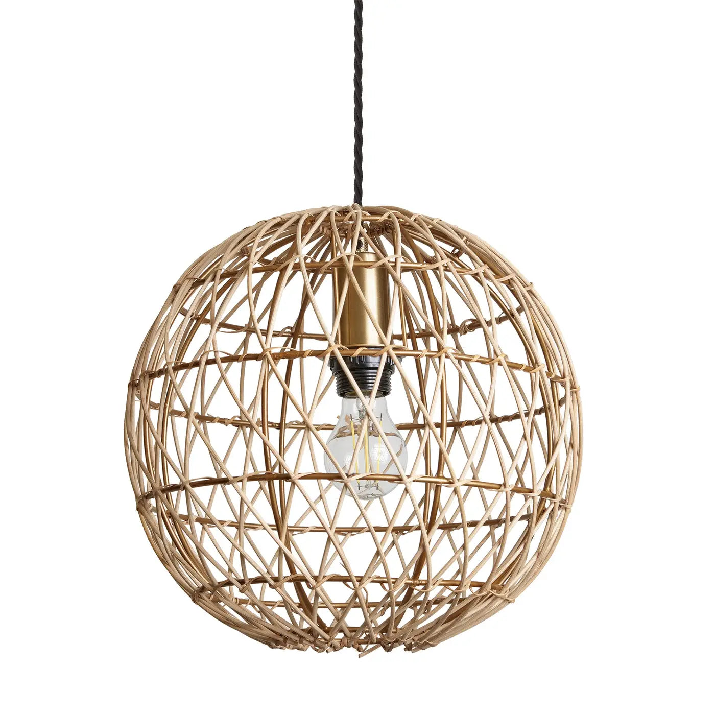 Coastal Rattan Ceiling Pendant Light Globe - Natural Woven Rattan Shade with Vintage Edison Bulb - Perfect for Boho Bedroom, Beach House, or Patio Lighting