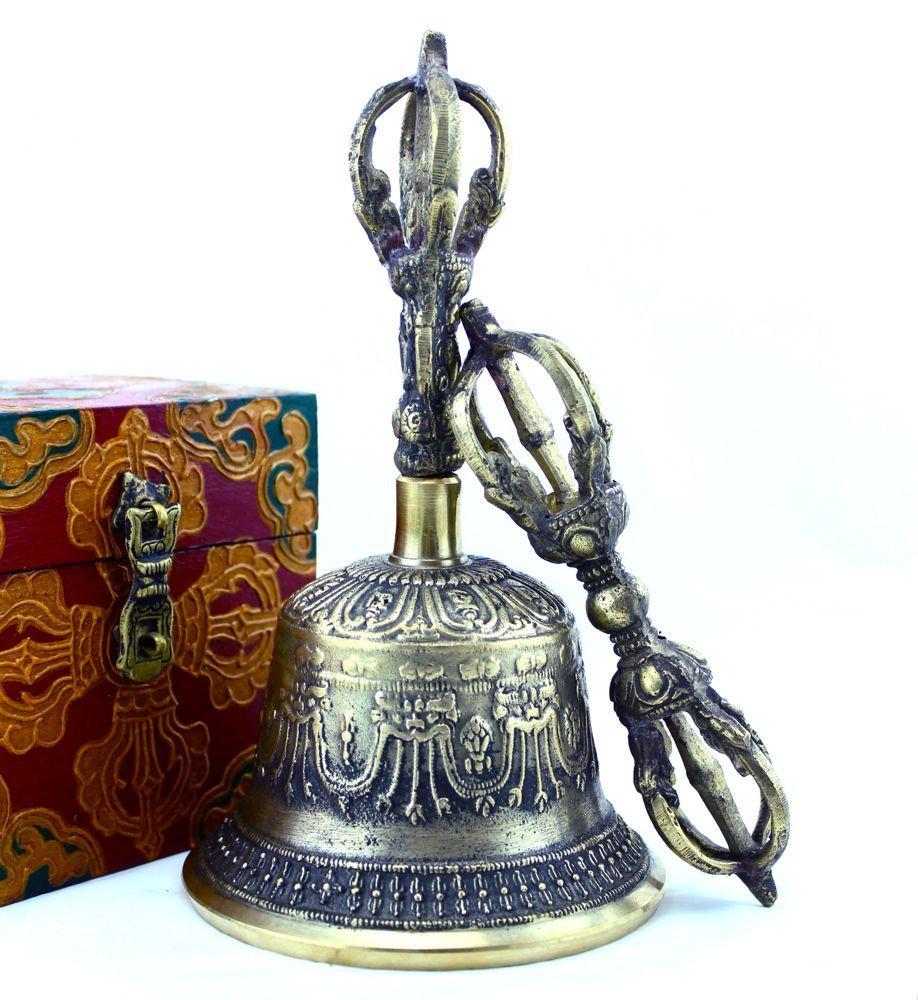 8 Inch Bell and Dorje - Traditional Tibetan Buddhist Ritual Instruments for Meditation, Prayer, and Home Decor