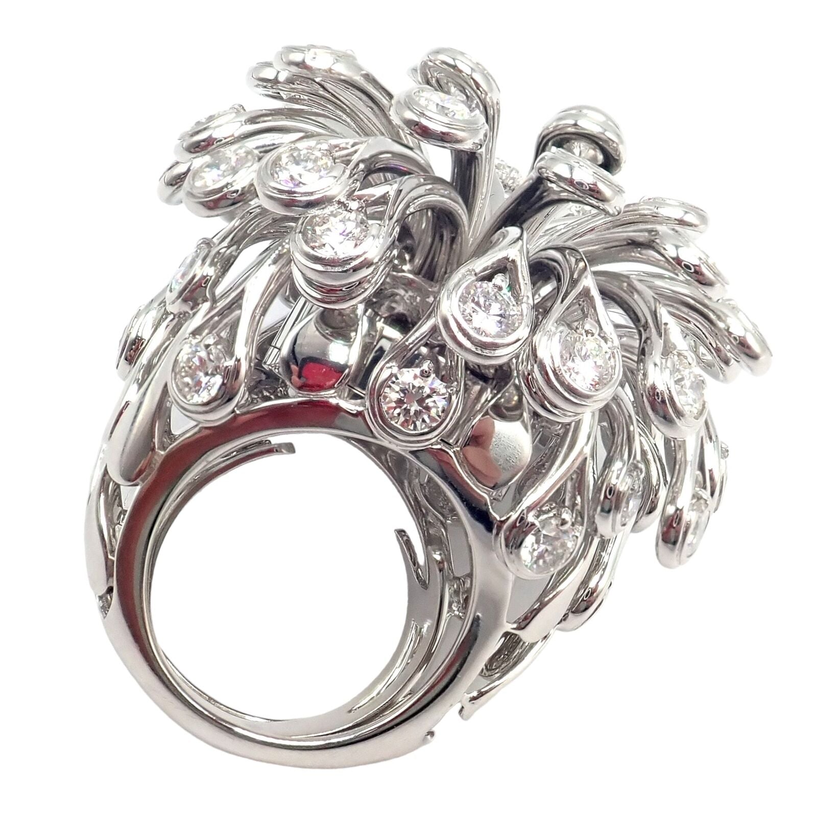 Authentic Christian Dior 18k White Gold 6.5 Carat Diamond Large Flower Ring - Luxury Jewelry for Weddings, Anniversaries & Special Occasions