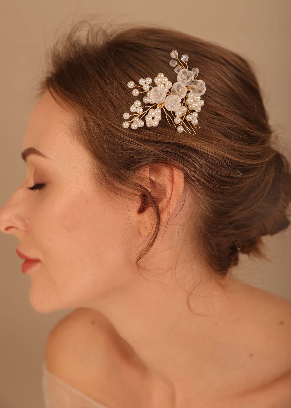 Denifery Makeup Gold Pearl Crystal Wedding Hair Comb - Elegant Bridal Hair Accessories for Brides & Bridesmaids | Perfect for Weddings, Proms & Special Occasions