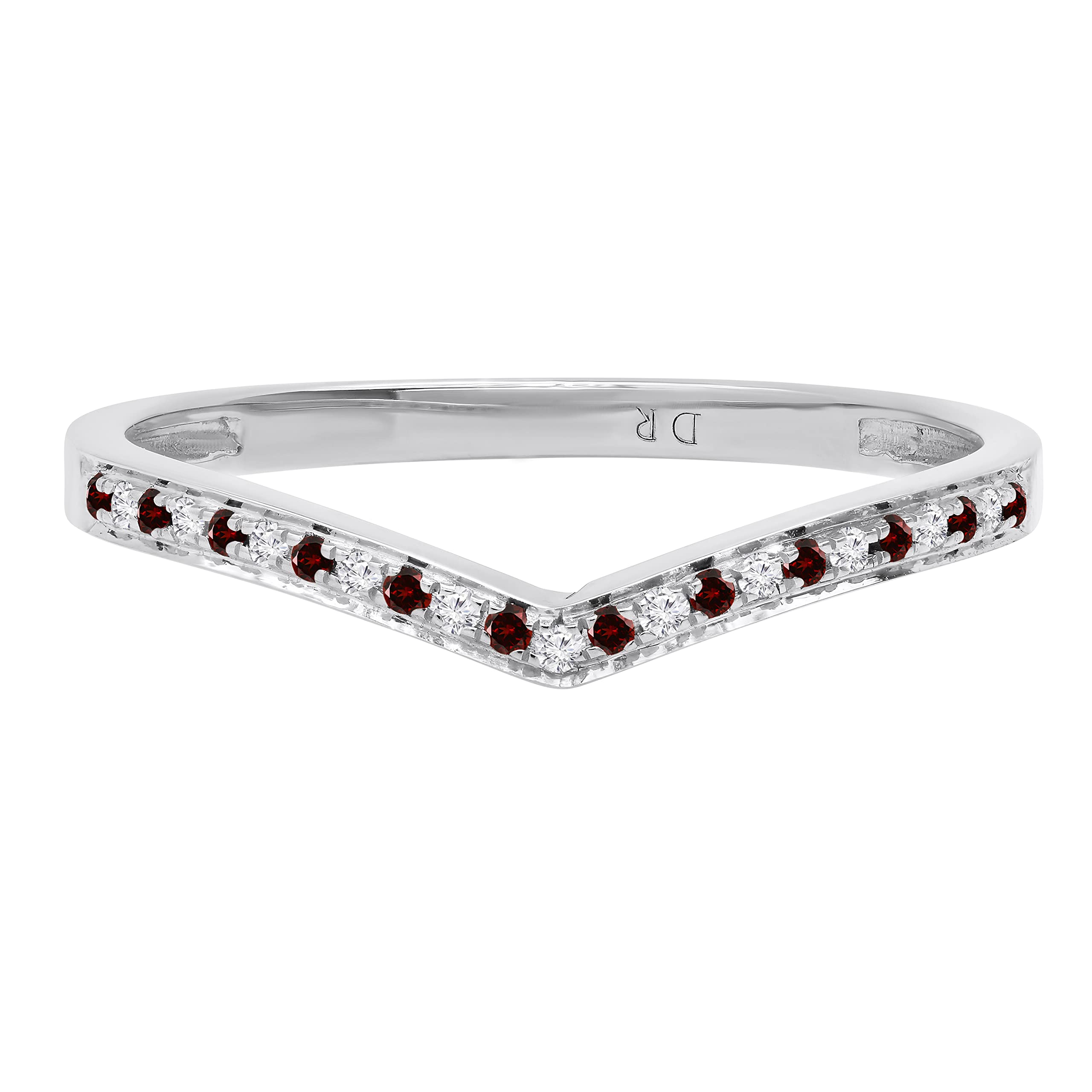 10K Solid White Gold Round Gemstone & Diamond Women's Bridal Wedding Band - Chevron Anniversary Ring for Engagement, Promise, or Special Occasions | Dazzlingrock Collection