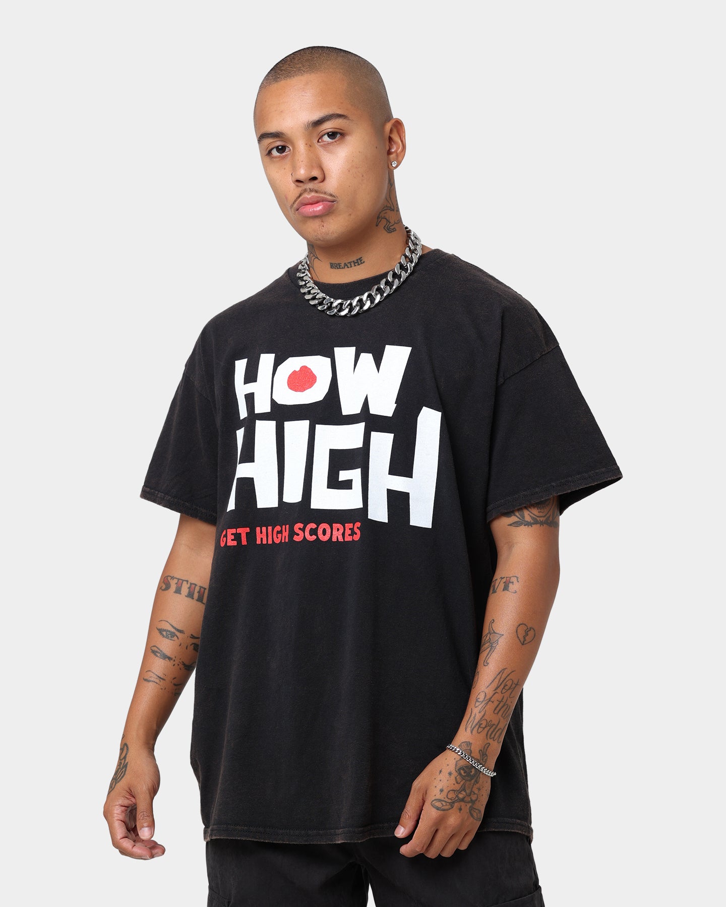 Vintage Washed Black T-Shirt - American Thrift X 420 How High Retro Style Tee for Casual Wear & Street Fashion