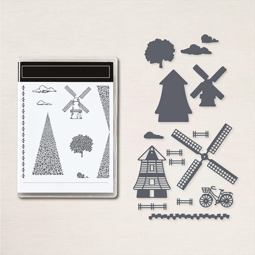 Windmill Bicycle Metal Cutting Dies and Transparent Silicone Stamps Set for DIY Card Making, Scrapbooking, Paper Crafting - Perfect for Handmade Greeting Cards, Scrapbook Embellishments, and Arts & Crafts Projects