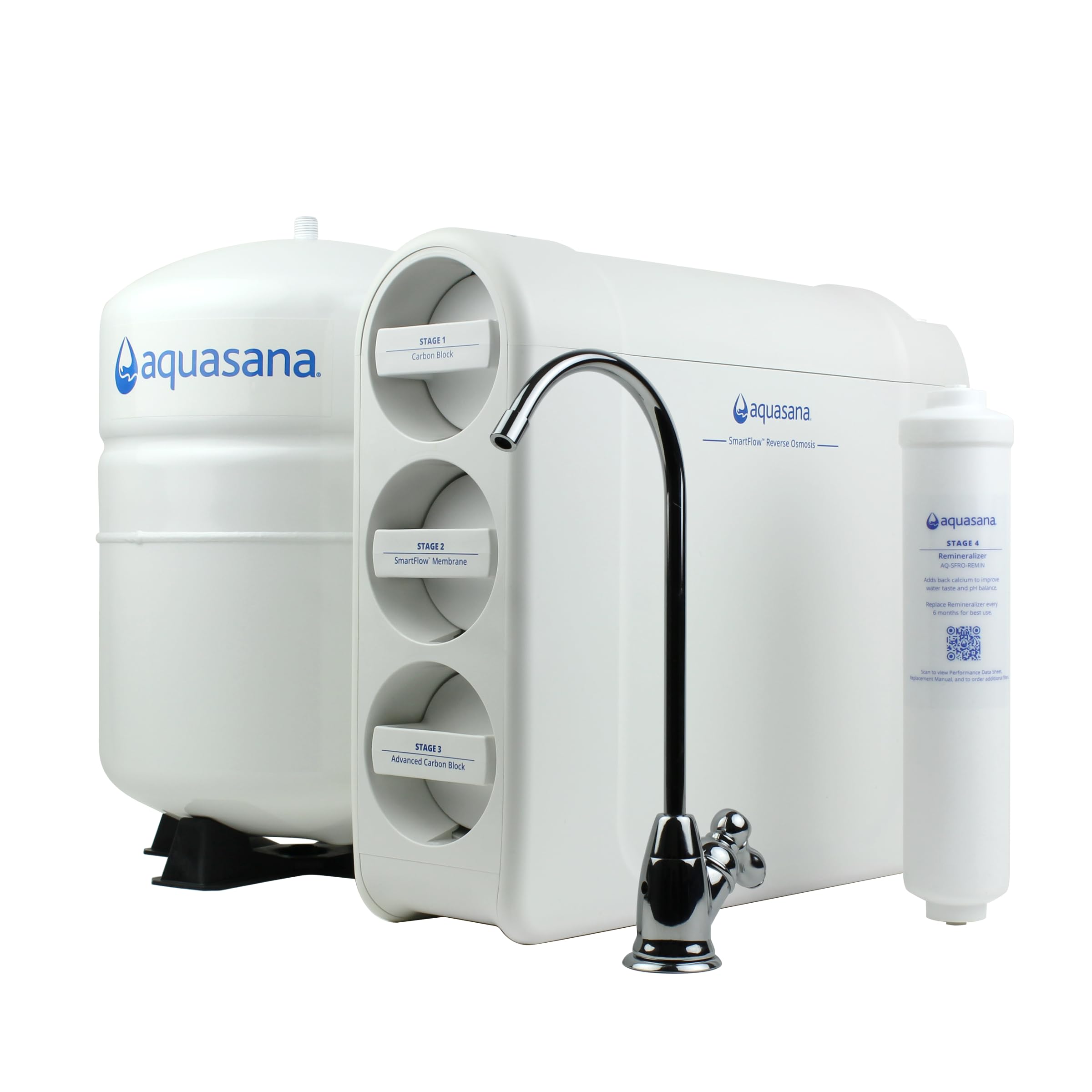 Aquasana SmartFlow™ Reverse Osmosis Water Filter System - Under Sink RO Filtration Removes 99.99% of 90+ Contaminants (Fluoride, Arsenic, Chlorine, Lead) - Chrome Faucet - Perfect for Clean Drinking Water, Cooking, and Healthy Hydration at Home