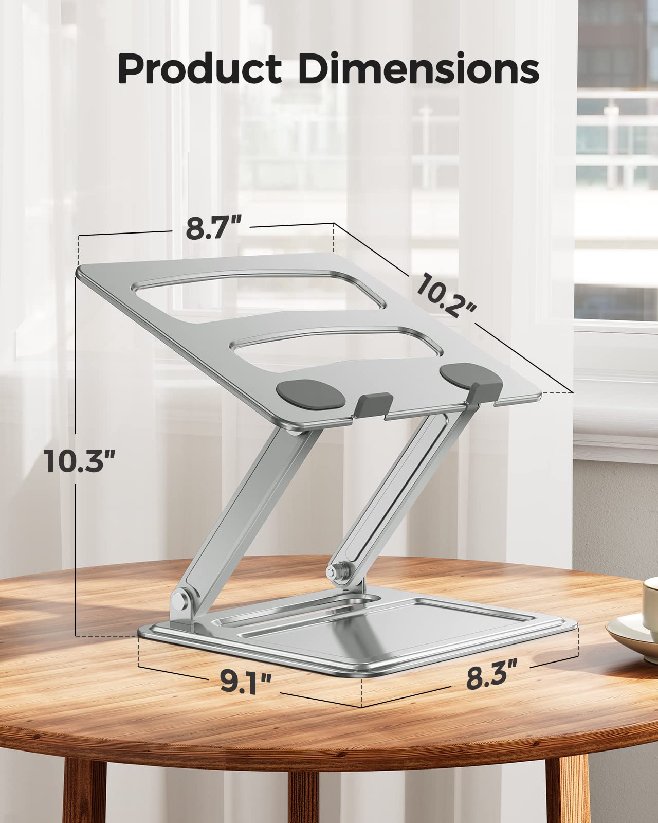 LORYERGO Adjustable & Foldable Laptop Stand for 10-17.3 inch Laptops, Portable Ergonomic Computer Notebook Riser with 17.6lbs Capacity - Silver | Perfect for Home Office, Gaming, and Workspace Setup