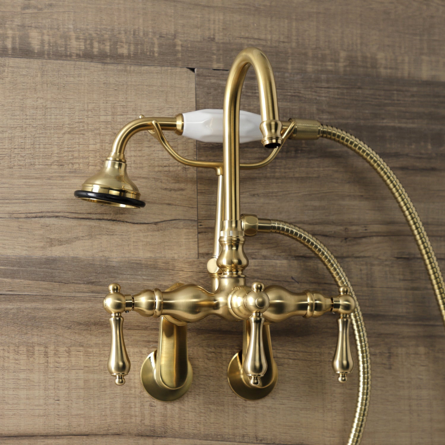 Vintage Clawfoot Tub Faucet with Hand Shower - Brushed Brass 3-Handle Wall Mount Bathtub Faucet for Bathroom Renovation & Luxury Spa Experience