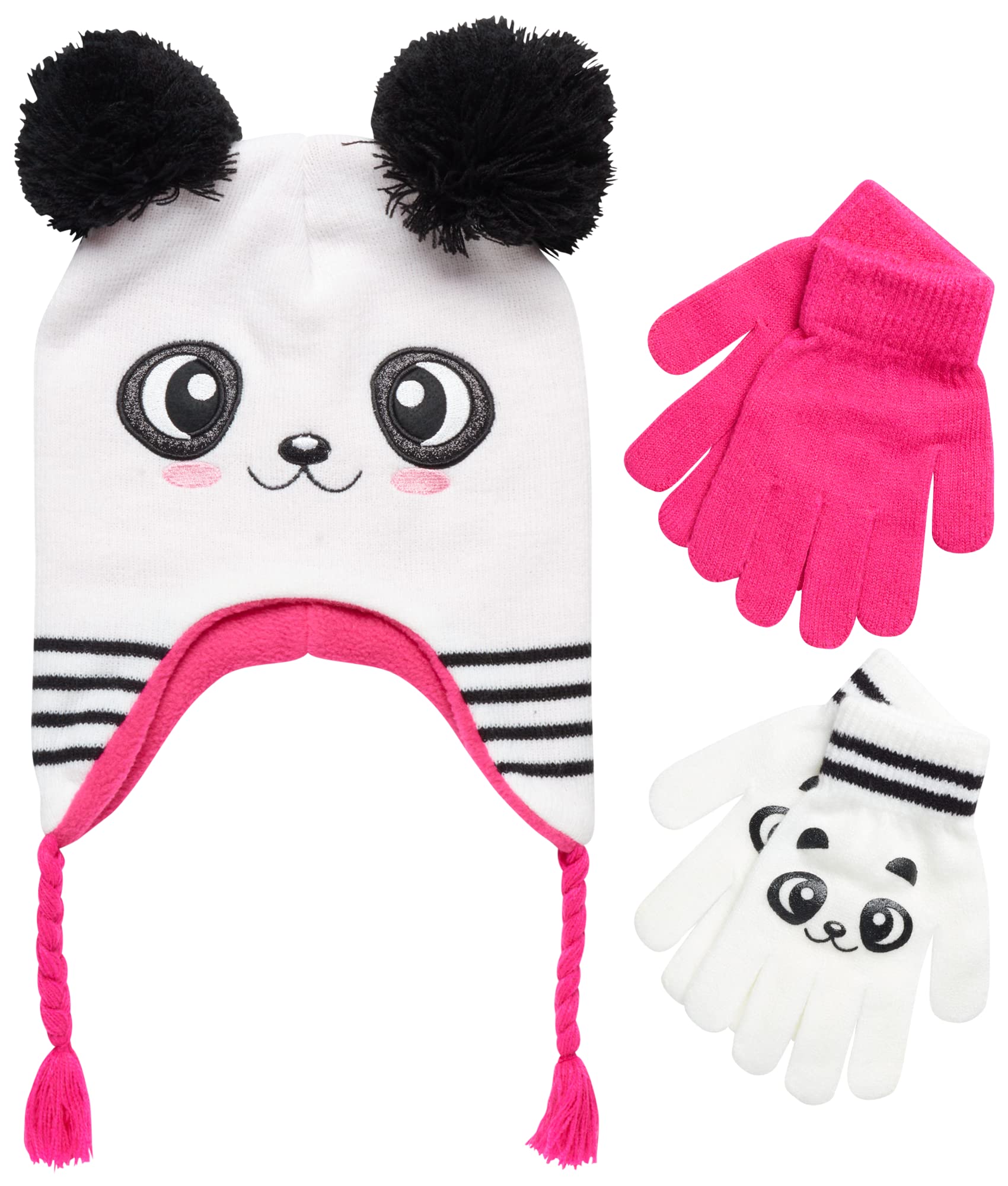 Girls Critter Winter Hat and 2 Pair Gloves Set for Toddler & Little Girls - Cozy Animal Ear Accessories for Snow Play & Outdoor Adventures