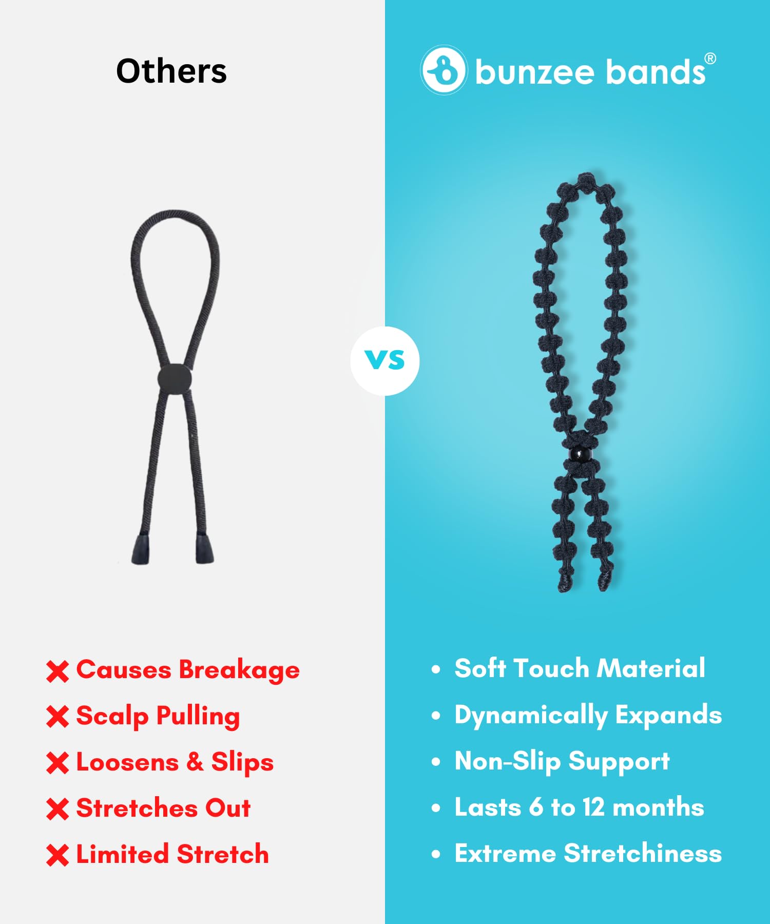 Bunzee Bands - Adjustable Hair Ties for Thick & Curly Hair - Perfect for Ponytails, Buns, Puffs & Updos - 2 Pack Brown - Ideal for Workouts, Yoga & Everyday Styling