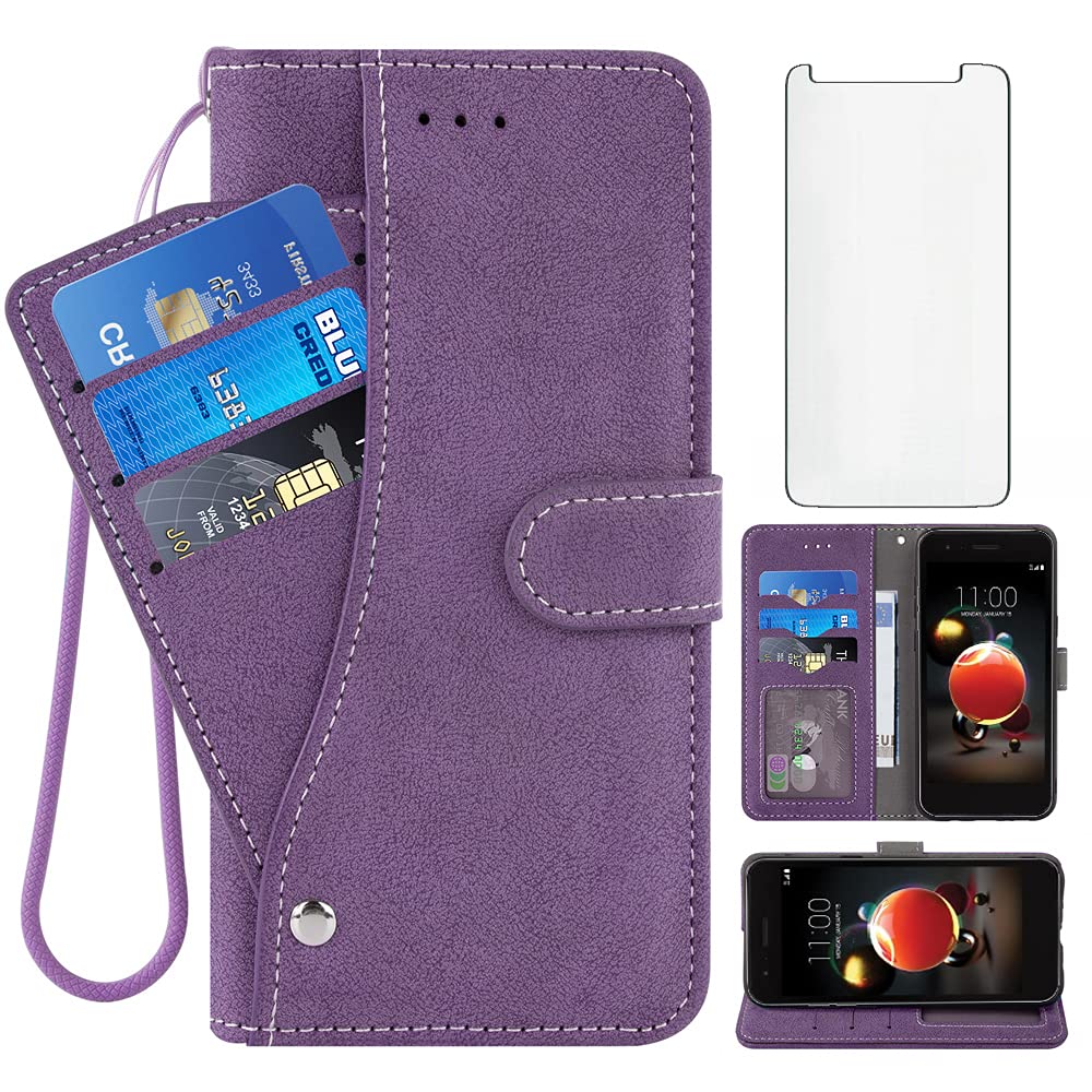 Premium Luxury Leather Wallet Case for LG K9/K8 (2018) - Shockproof Flip Folio Cover with Credit Card Slots & Kickstand (Purple) | Perfect for Work, Travel & Everyday Protection
