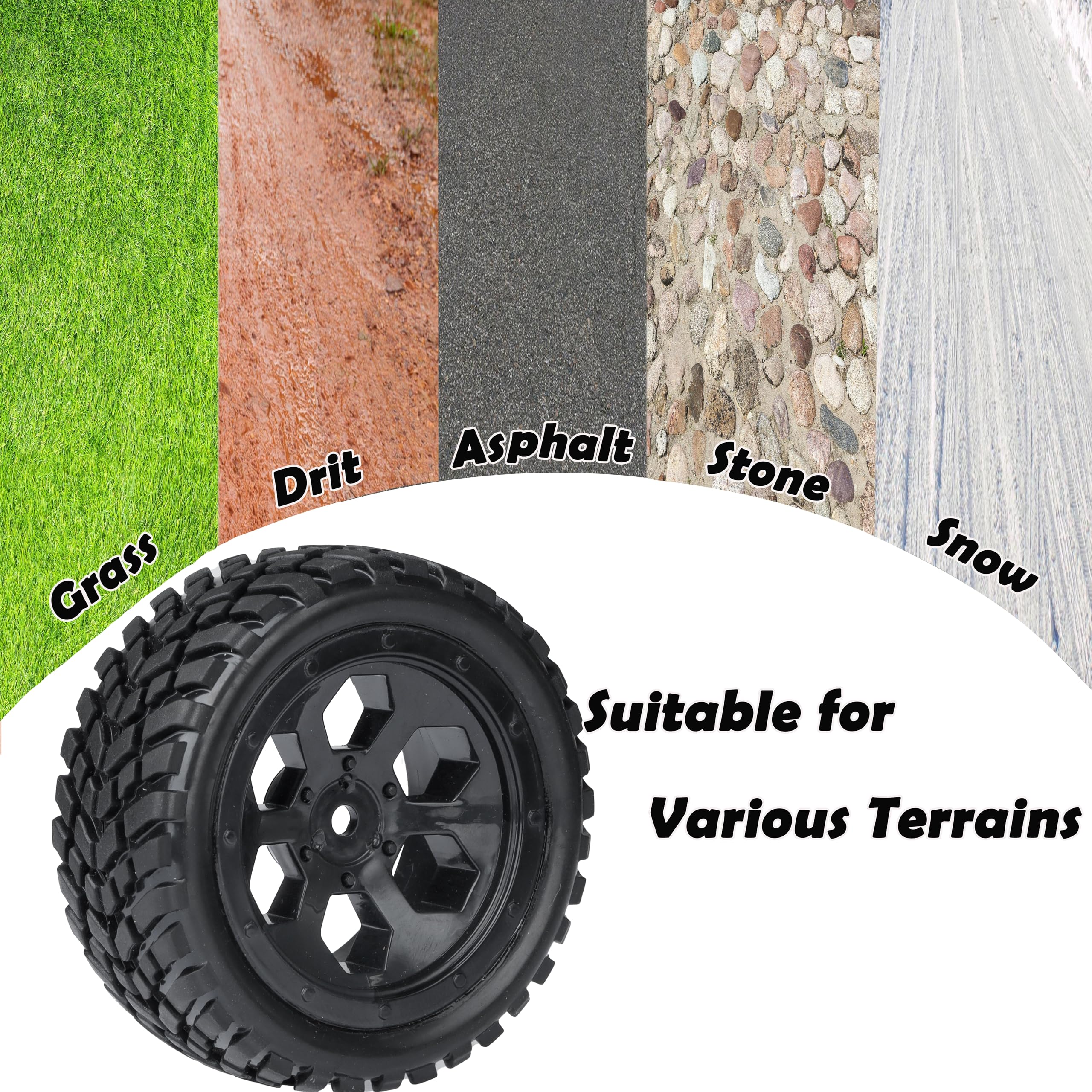 12mm Hex RC Wheels & Tires for Hyper Go H16BM/H14BM - 1/14 & 1/16 Scale Pre-Glued Off-Road Tires with Foam Inserts - Compatible with Traxxas, WLtoys 144001 & 1/18 RC Cars - Perfect for Street Racing & Off-Road Bashing