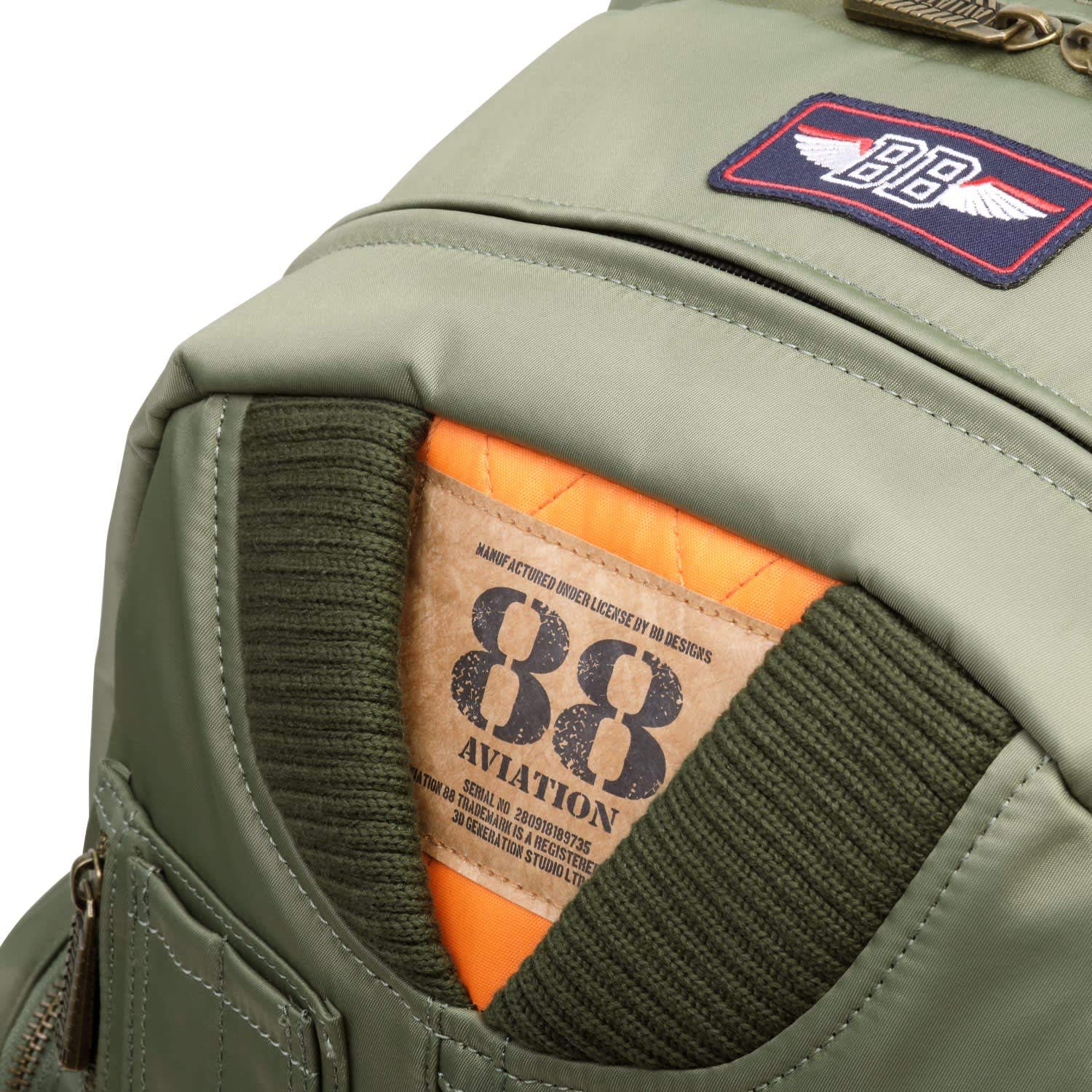 Stylish MA-1 Embroidered Backpack - Multi-Pocket Luggage Shoulder Bag for Travel & Commute (Green Hellcat) | Perfect for Work, Gym & Outdoor Adventures