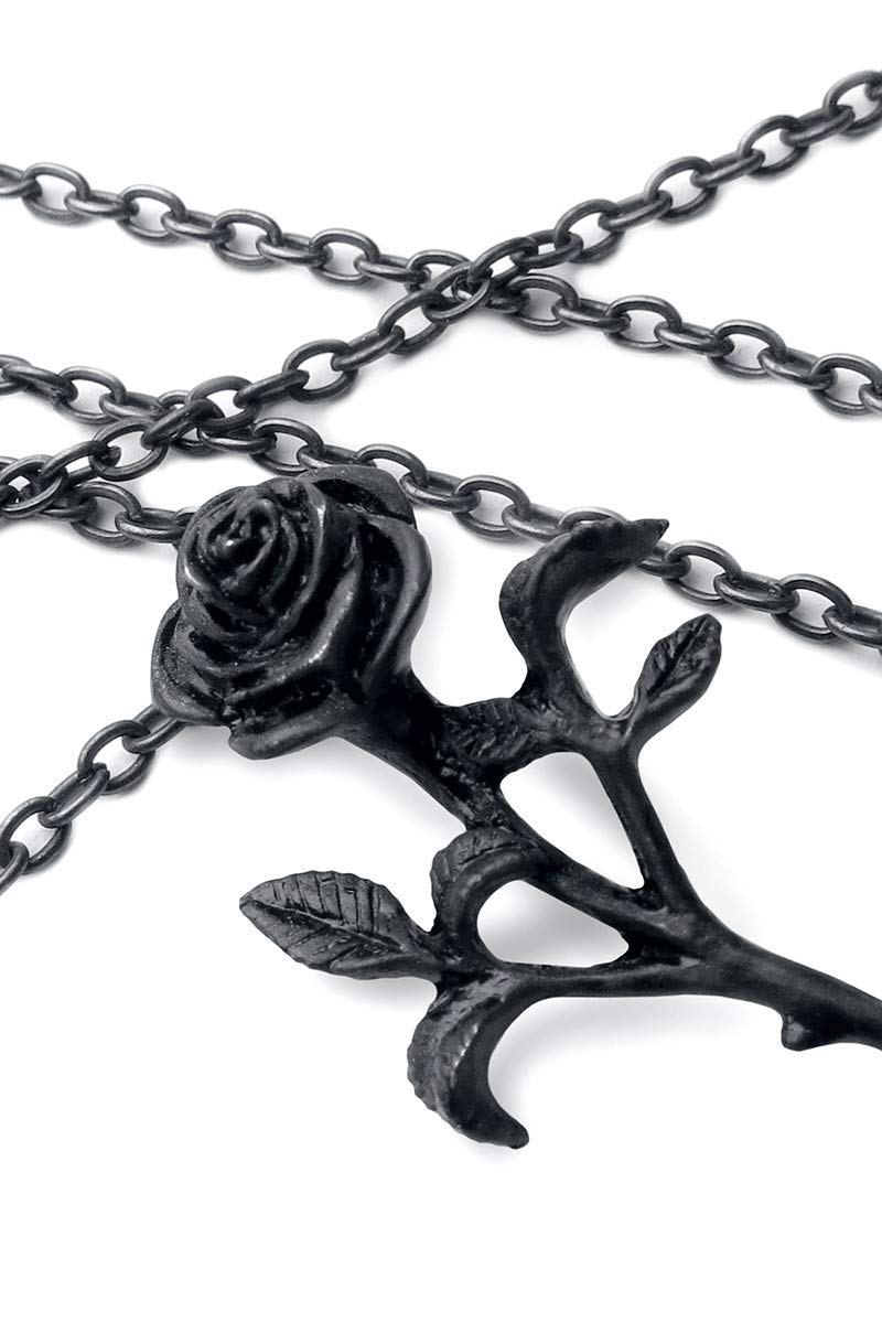 Alchemy Gothic Black Rose Pendant Necklace - Romantic Victorian Jewelry for Women, Perfect for Halloween Costume, Steampunk Fashion & Gothic Wedding Accessories