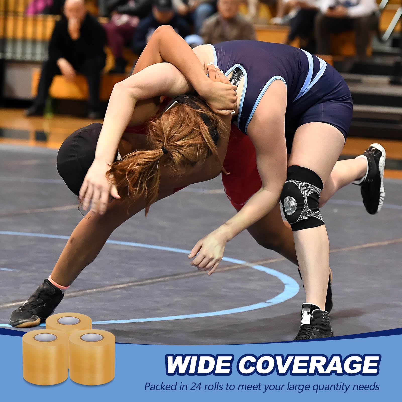 Pangda 24 Rolls PVC Wrestling Mat Tape - 7 Mil Clear Gym Floor Tape for Grappling, Gymnastics & Home Workouts - Durable Carpet Rug Pad Seaming Cover for Sports Mats, Exercise Rooms & Home Gym Protection