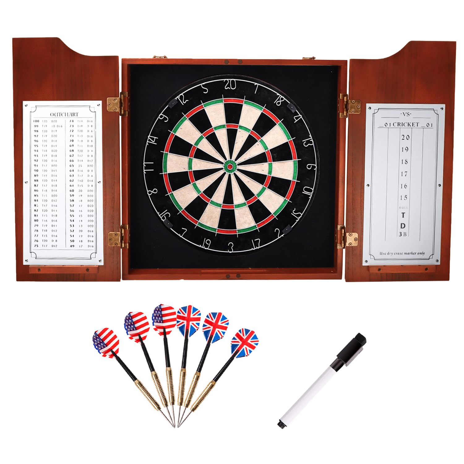 GSE Games & Sports Expert Professional Solid Wood Dartboard Cabinet with Sisal Bristle Board - Includes Scoreboard, 6 Steel Tip Darts & All Accessories (Mahogany) | Perfect for Game Rooms, Bars & Home Entertainment