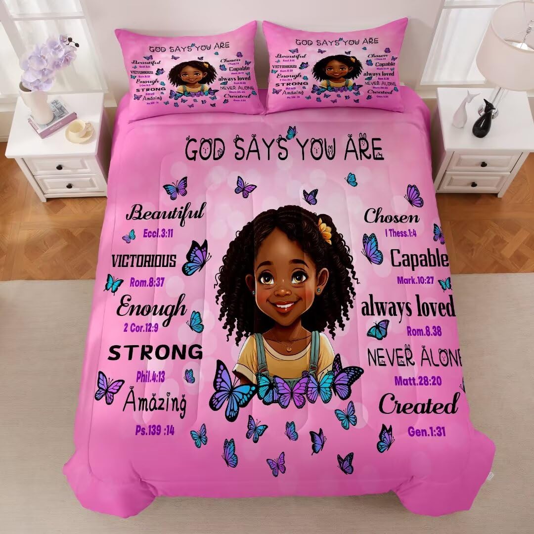 Black Girl Comforter Set Twin for Kids & Teens - God Says You Are Fearfully Made Bedding - Afro Melanin Bedroom Decor - Perfect for Girls' Rooms, Dorm Decor & Birthday Gifts