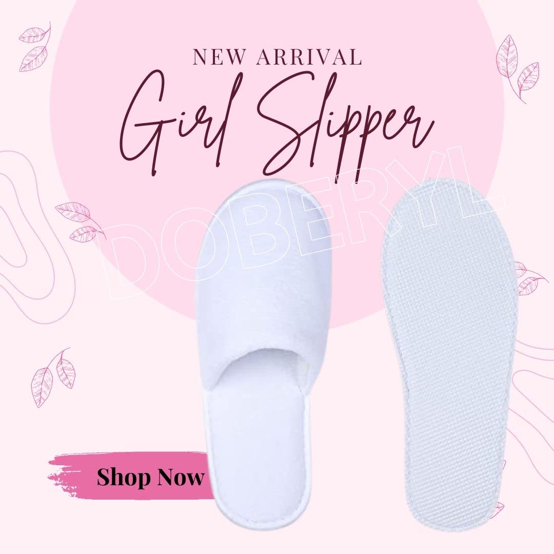 Doberyl Women's Disposable Terry Cloth Slippers for Spa, Salon, Hotel, Hospital, Travel & Home Use - Soft White Close-Toe Slippers (One Size Fits Most, Pack of 5) | Perfect for Guests, Pedicures & Relaxation