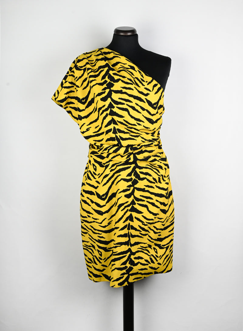 Saint Laurent Yellow and Black Animal Print Dress Size 40 - Perfect for Evening Parties and Special Occasions