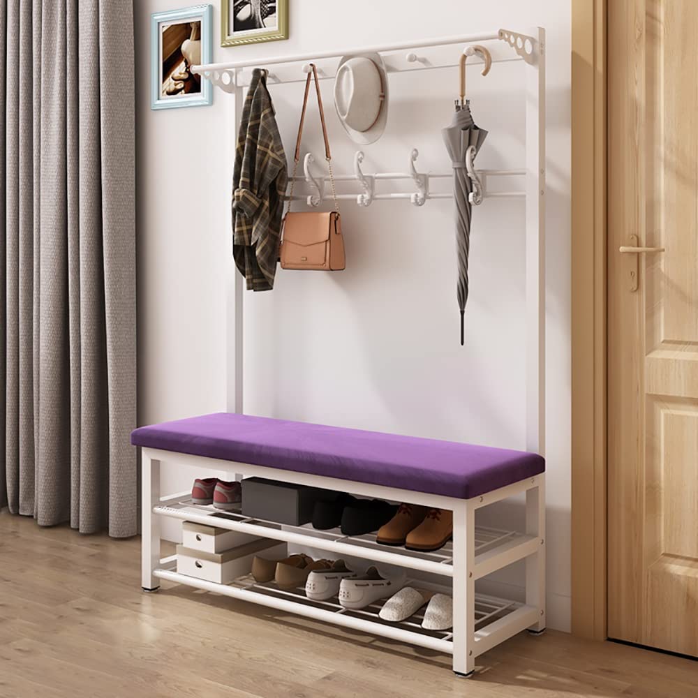 3-in-1 Freestanding Coat Rack with Bench & 10 Hooks - Metal Hall Tree Shoe Storage Organizer for Entryway, Bedroom & Closet (100/80/60x33x172cm, Easy Assembly) - Perfect for Small Spaces & Home Organization