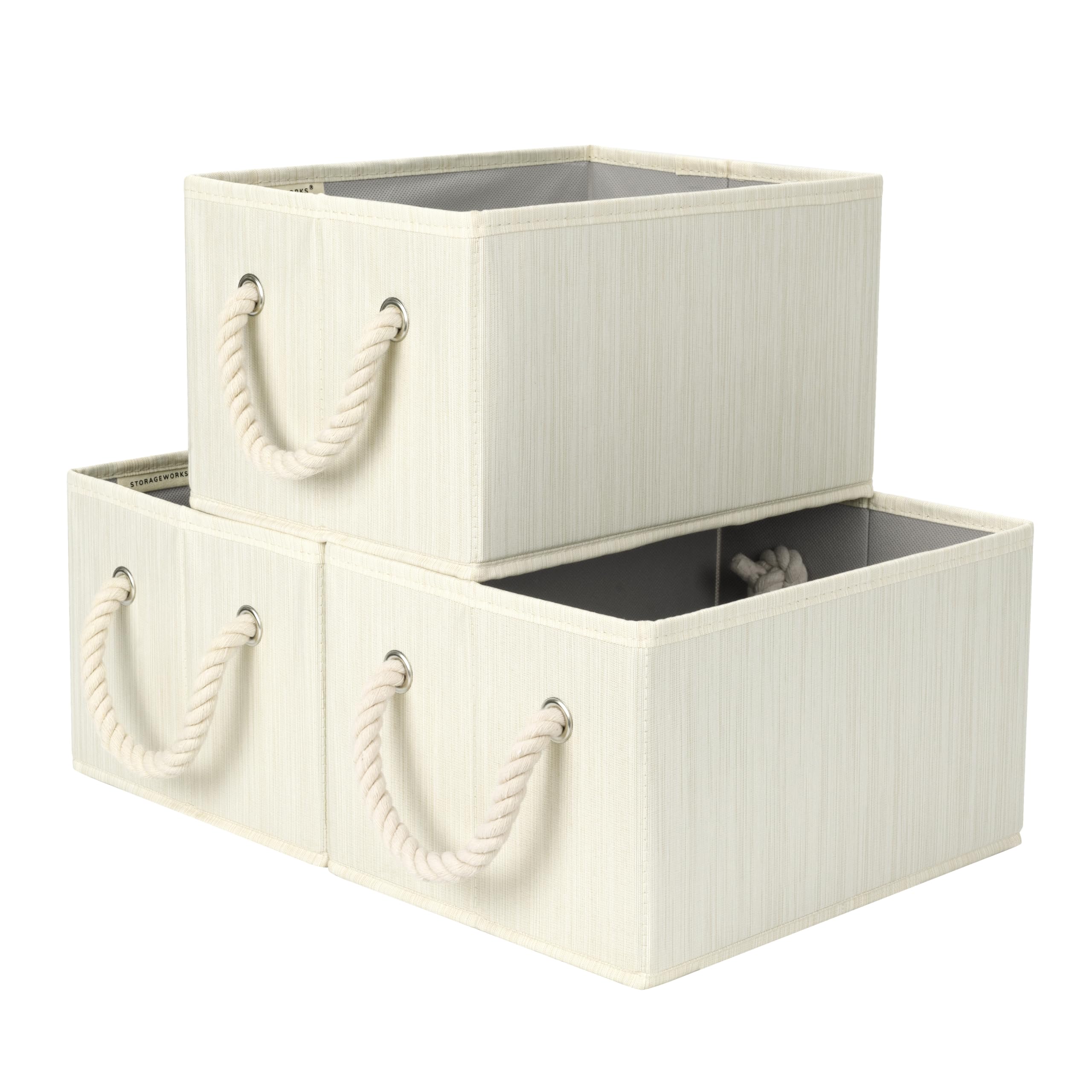 Foldable Fabric Storage Bins with Handles - 3-Pack Small Closet Organizer for Shelves | Beige, White & Ivory | Space-Saving Clothes & Home Organization | Perfect for Bedroom, Bathroom & Kids Room Storage