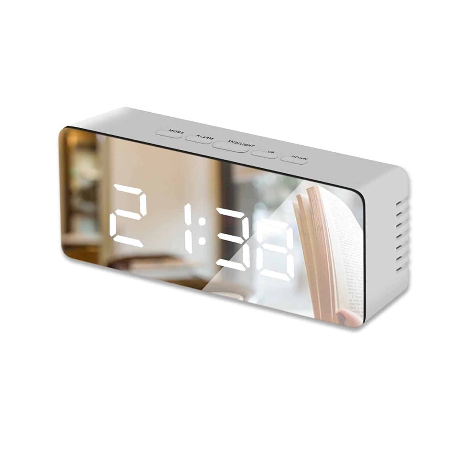 Xinmier LED Mirror Alarm Clock with Digital Display, Snooze Function & Wake Up Light - Large Time & Temperature Display for Bedroom, Office, Travel - Perfect for Home Decor, Gift & Daily Use