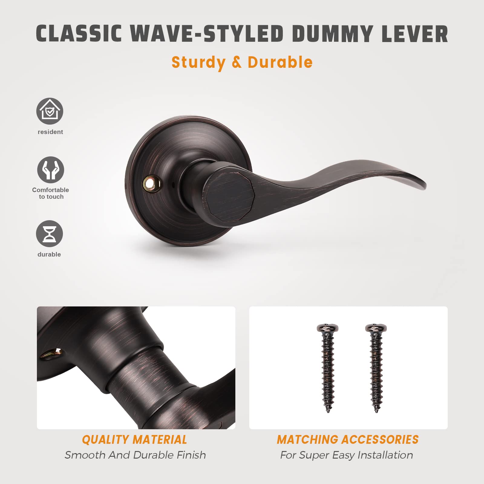 KNOBWELL 2 Pack Bronze Dummy Lever Door Handle - Interior & Closet Door Knob with Right Handing (No Lock/Latch) - Perfect for Bedrooms, Bathrooms & Storage Rooms