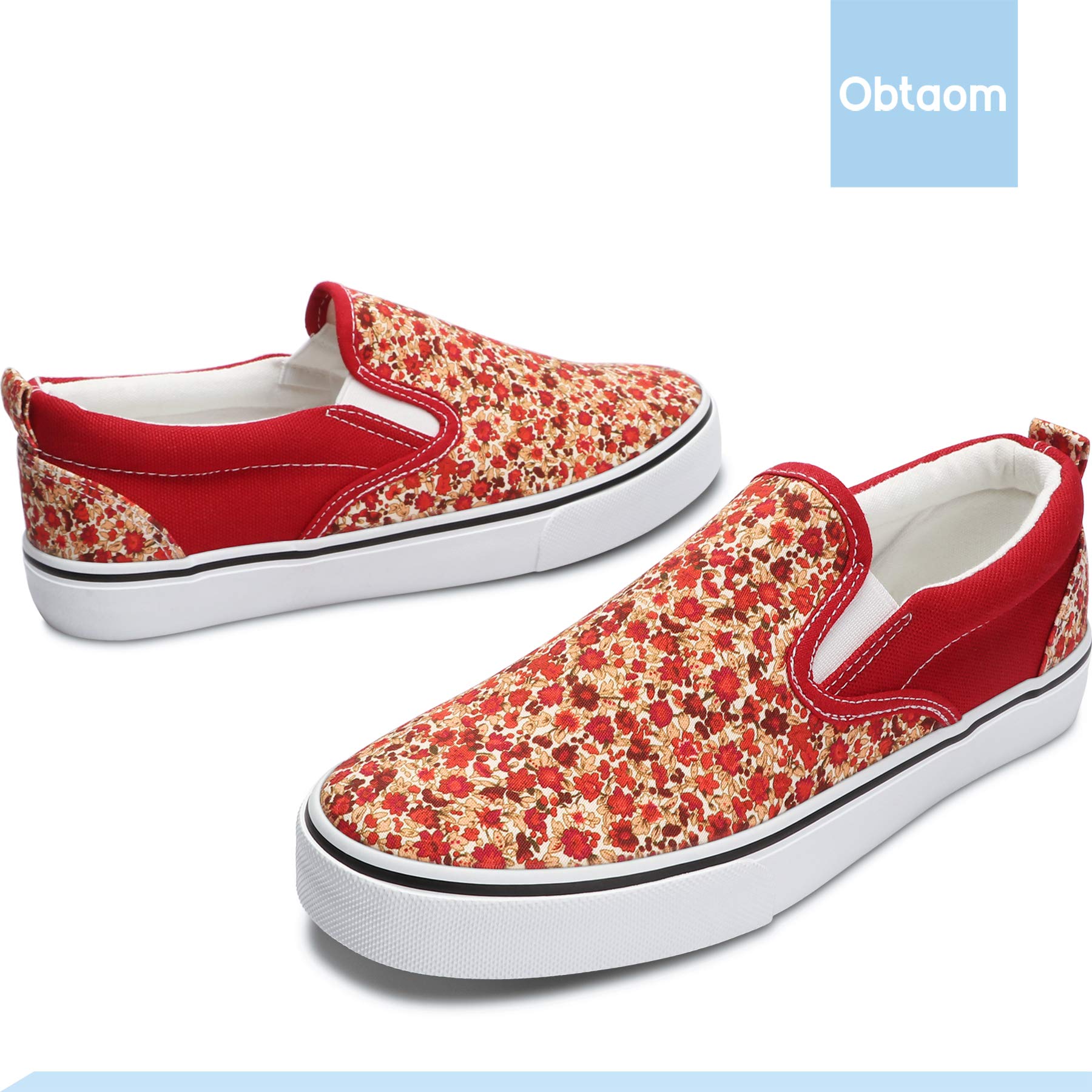 Obtaom Women's White Sneakers & Black Slip-On Shoes - Low Top Canvas Loafers for Casual Wear, Walking & Everyday Comfort