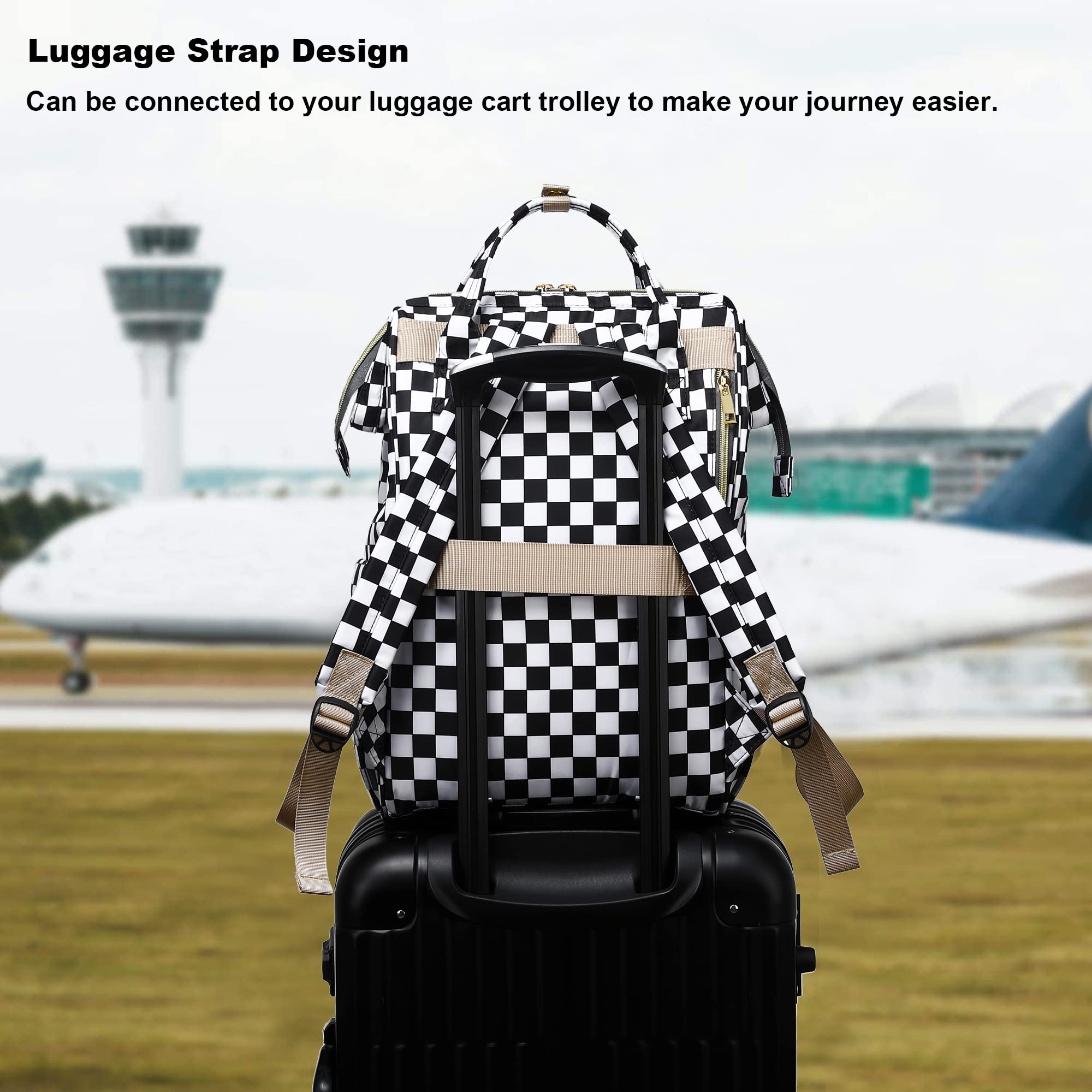 Stylish Women's Laptop Backpack for College & School - 15.6 Inch Waterproof Bookbag with USB Charging Port (Checkered Pattern) - Perfect for Work, Travel & Daily Commute