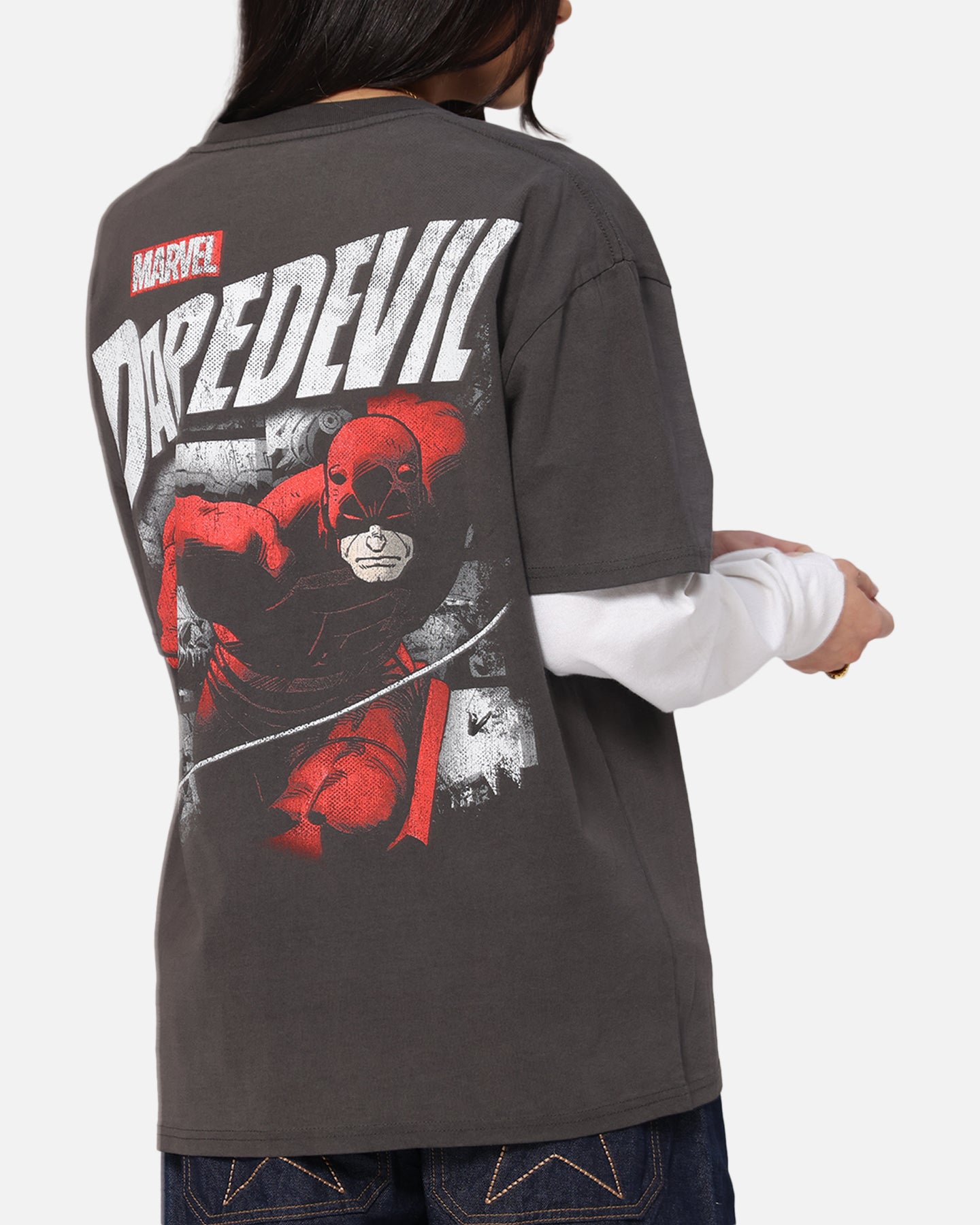Marvel Daredevil Graphic T-Shirt for Men - Vintage Superhero Tee with Black Wash - Perfect for Cosplay, Comic Con & Casual Wear